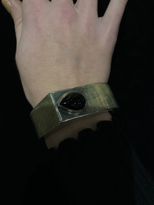 6 1/2" Black Onyx Teardrop Cuff by Chester Nez, Navajo