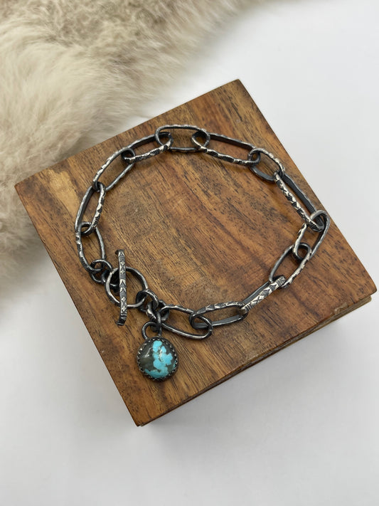 7” Paperclip Chain Bracelet with Turquoise by Bad Bronc