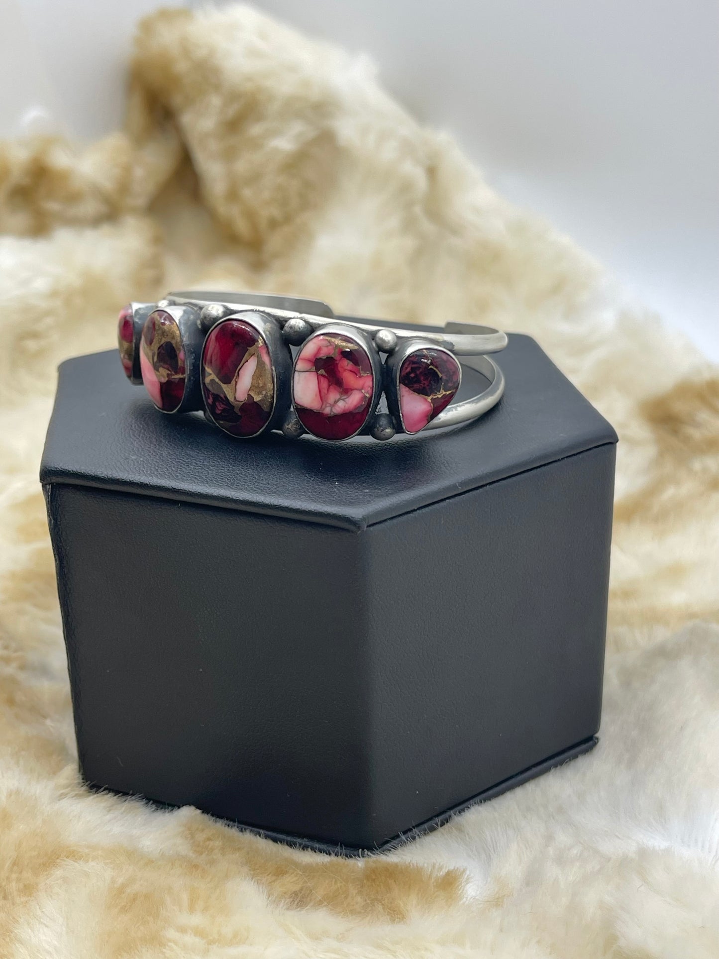 5.75"- 7" Dahlia Rose 5 Stone Cuff by Augustine Largo, Navajo