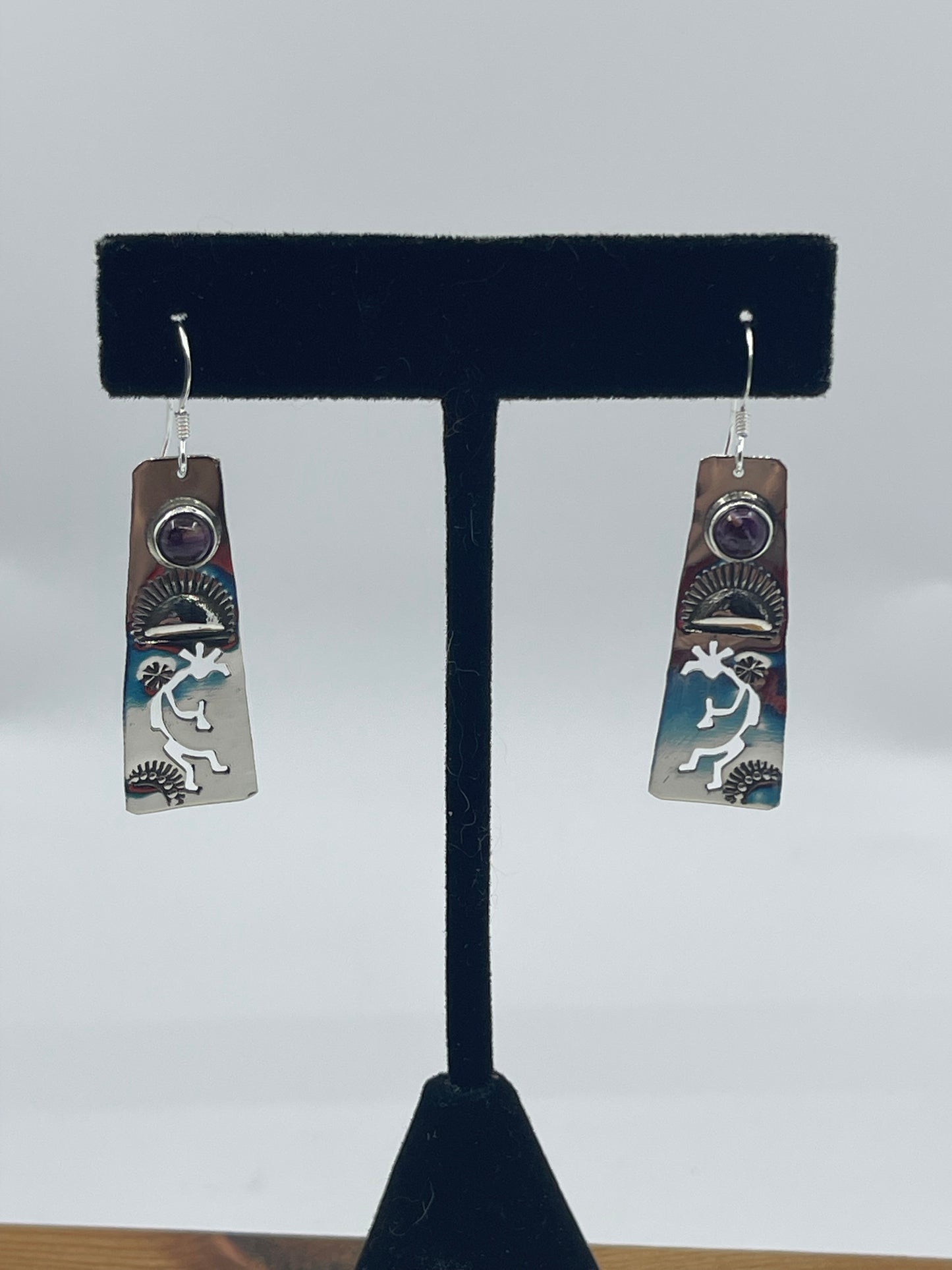 Purple Sugilite Kokopelli Dancer Dangle Earrings by Jeff James Jr, Navajo