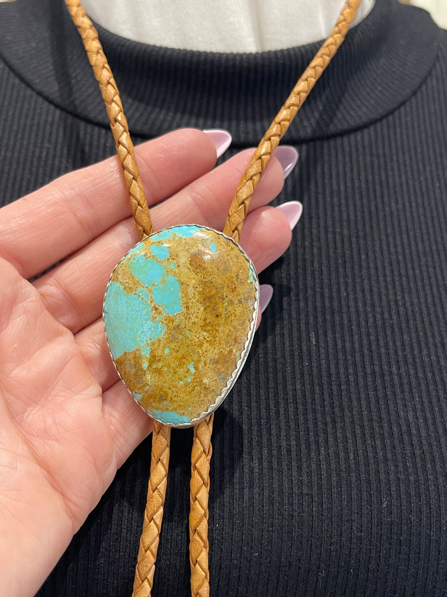 #8 Turquoise Bolo Tie by Carrie Cannon, Kiowa