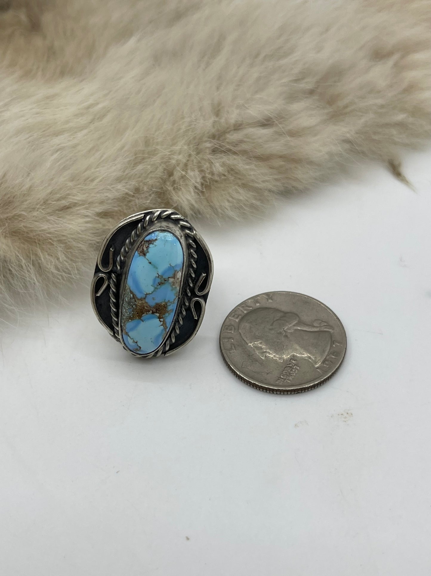 7.0 Golden Hills Turquoise Ring by Gilbert Nez, Navajo