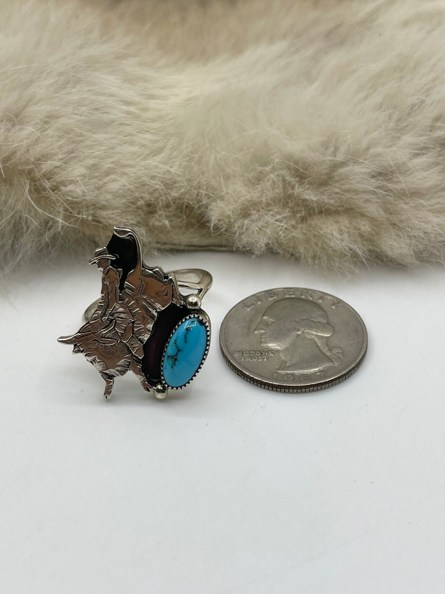 8.0 Bull Rider W/Turquoise Ring by Emerson Delgarito, Navajo