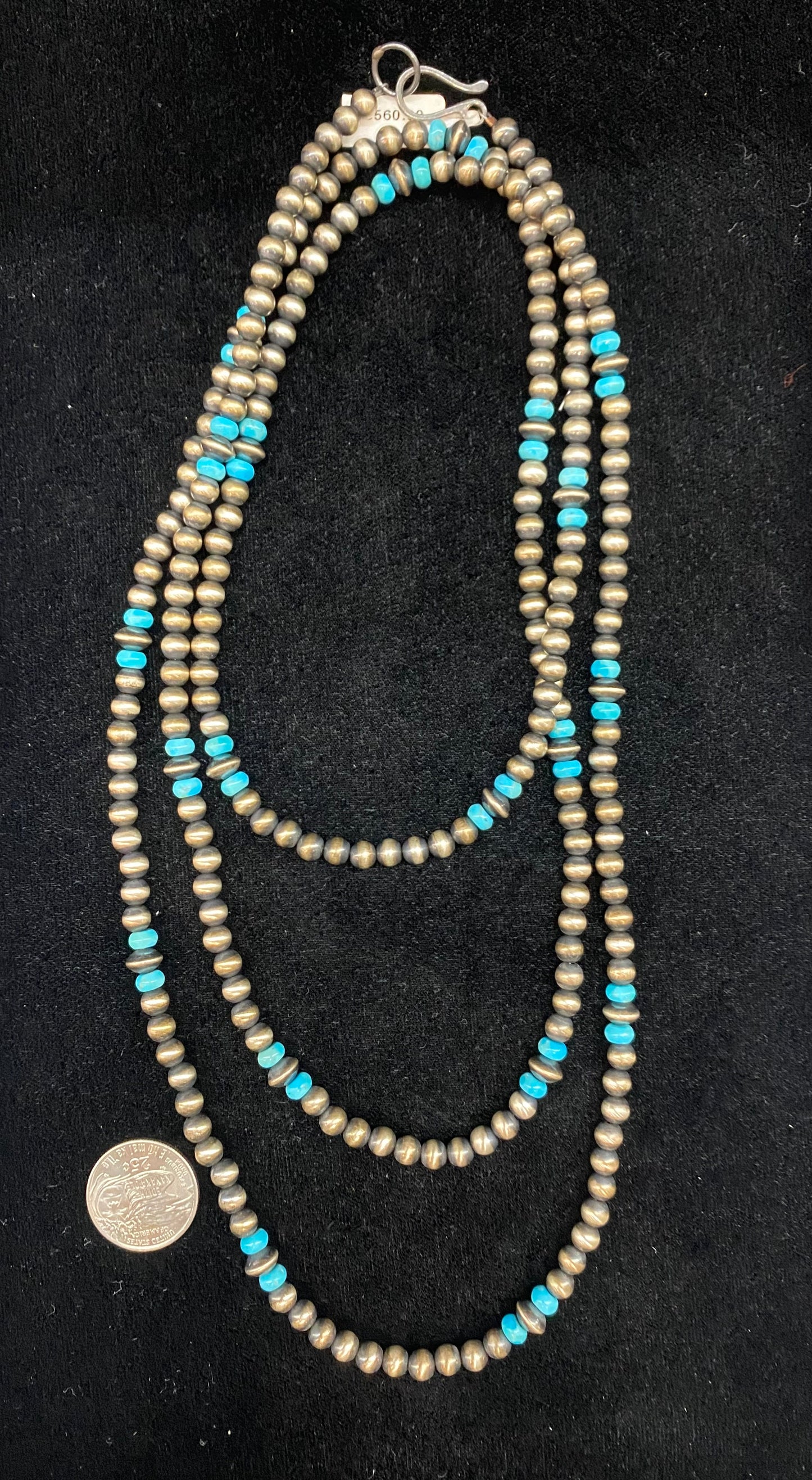 60" 6mm Navajo Pearls, 8mm Navajo Saucers, and Sleeping Beauty Turquoise Beads