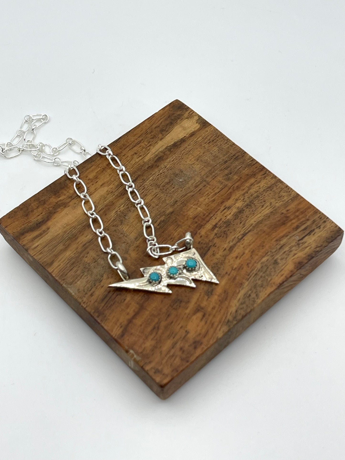 17" Lightning Bolt with 3 Turquoise Stones Necklace by Sonyei Coho, Navajo