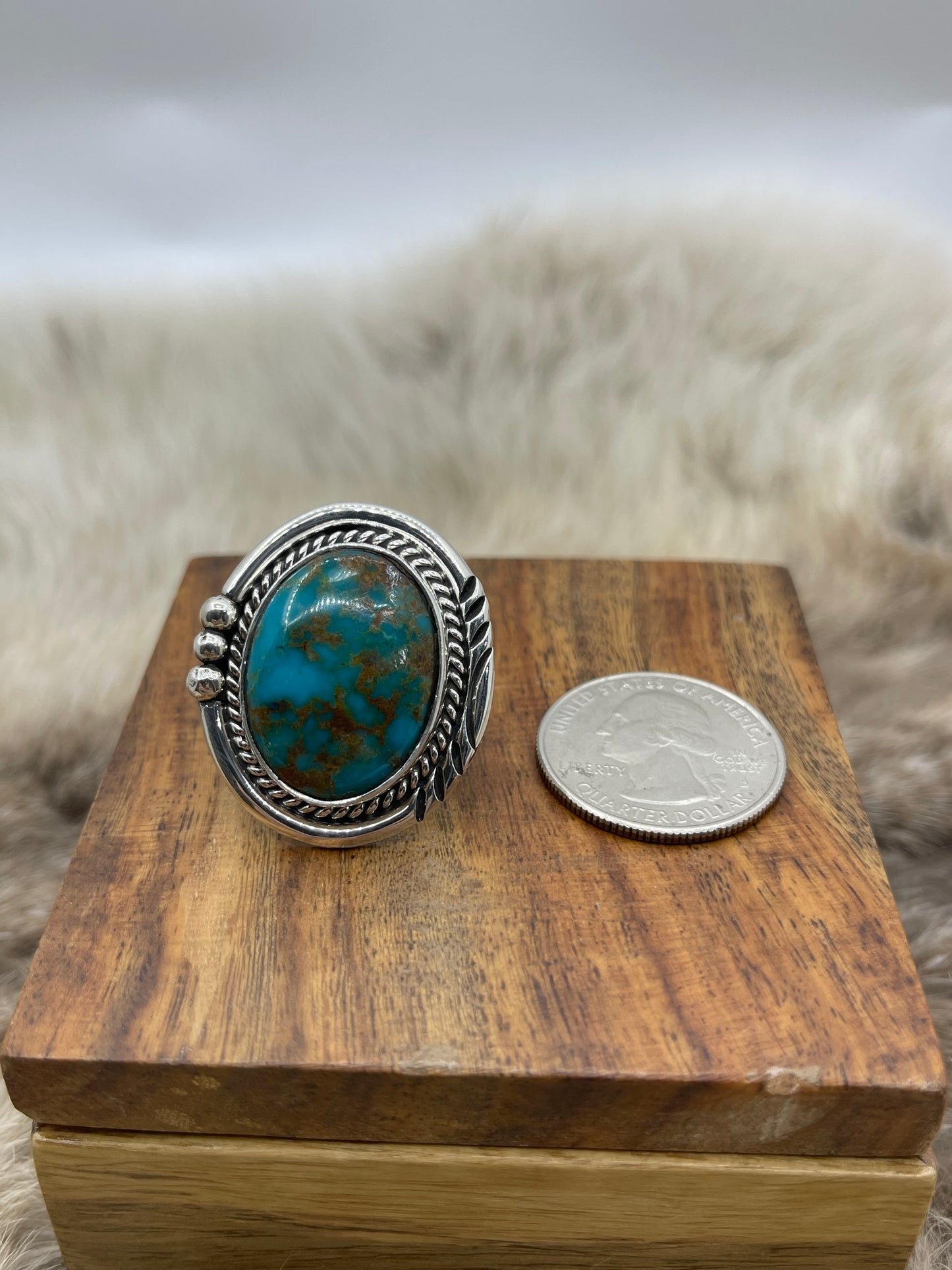 7.0 Oval Turquoise Ring By Ray Tom, Navajo
