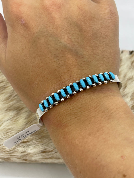 6 1/4" 13 Stone Turquoise Cuff by Victor Martza, Zuni