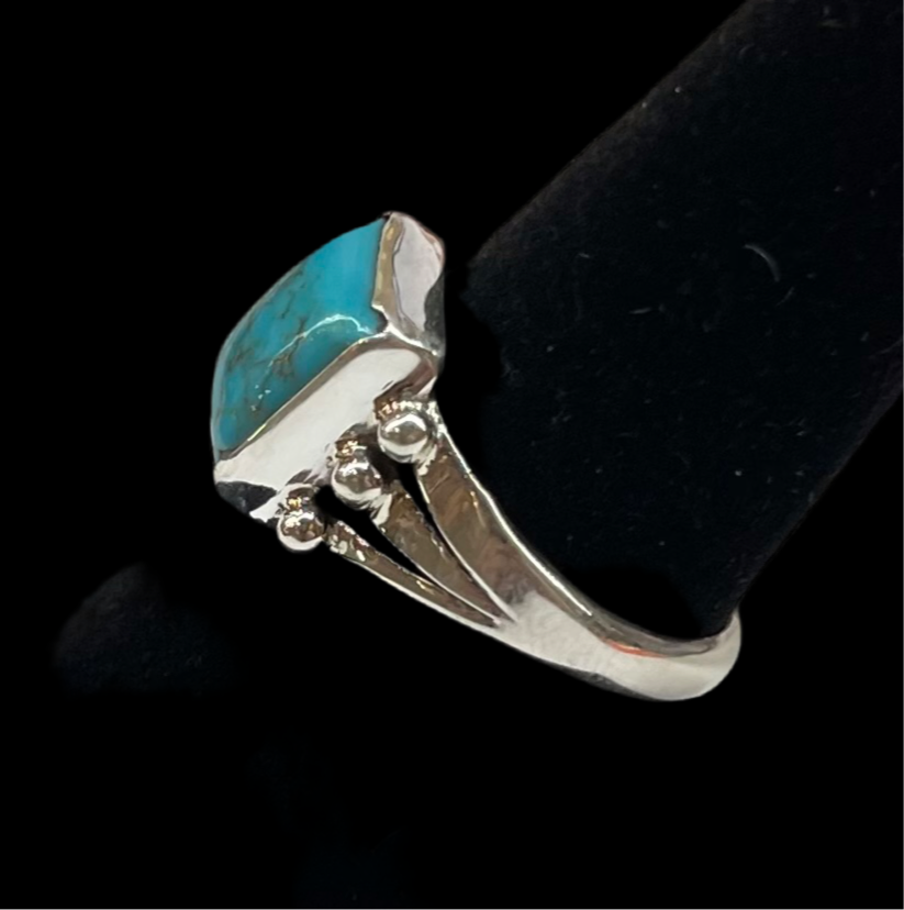 7.5  Square Turquoise Ring by Jerryson Henio, Navajo