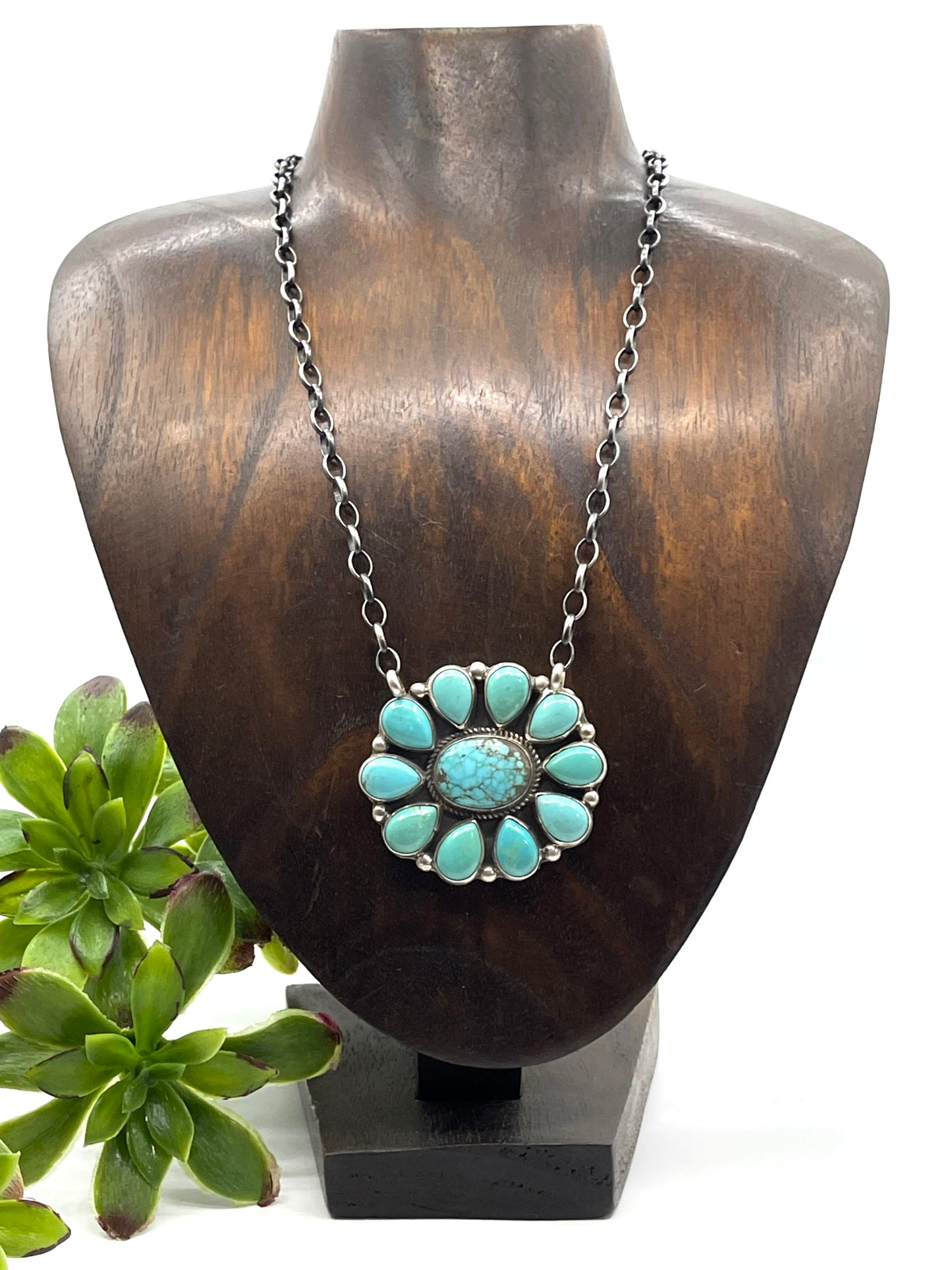 18" Kingman Turquoise Cluster Necklace by Geraldine James, Navajo