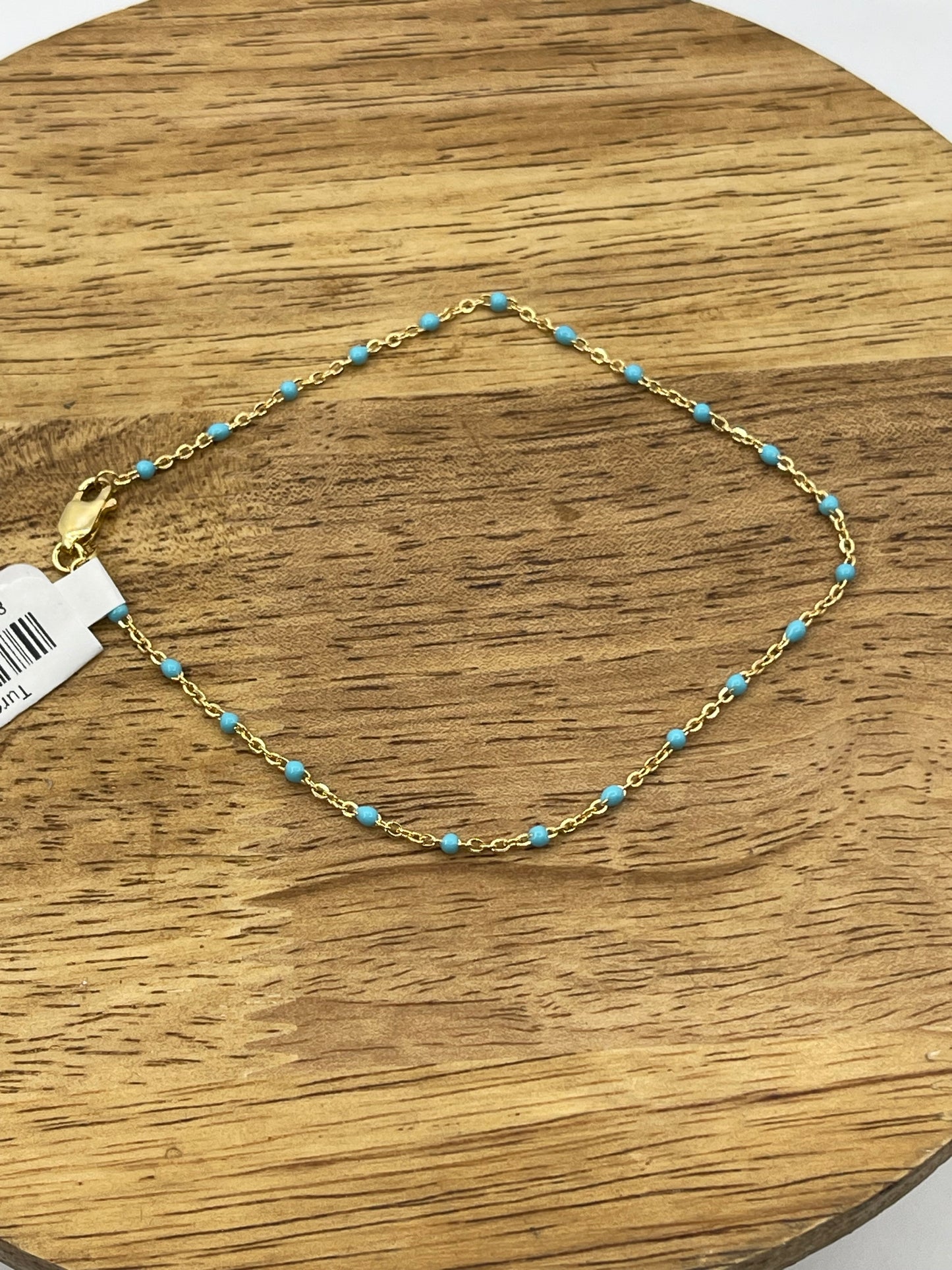 9" 14k Gold Filled Beaded Anklet with Turquoise