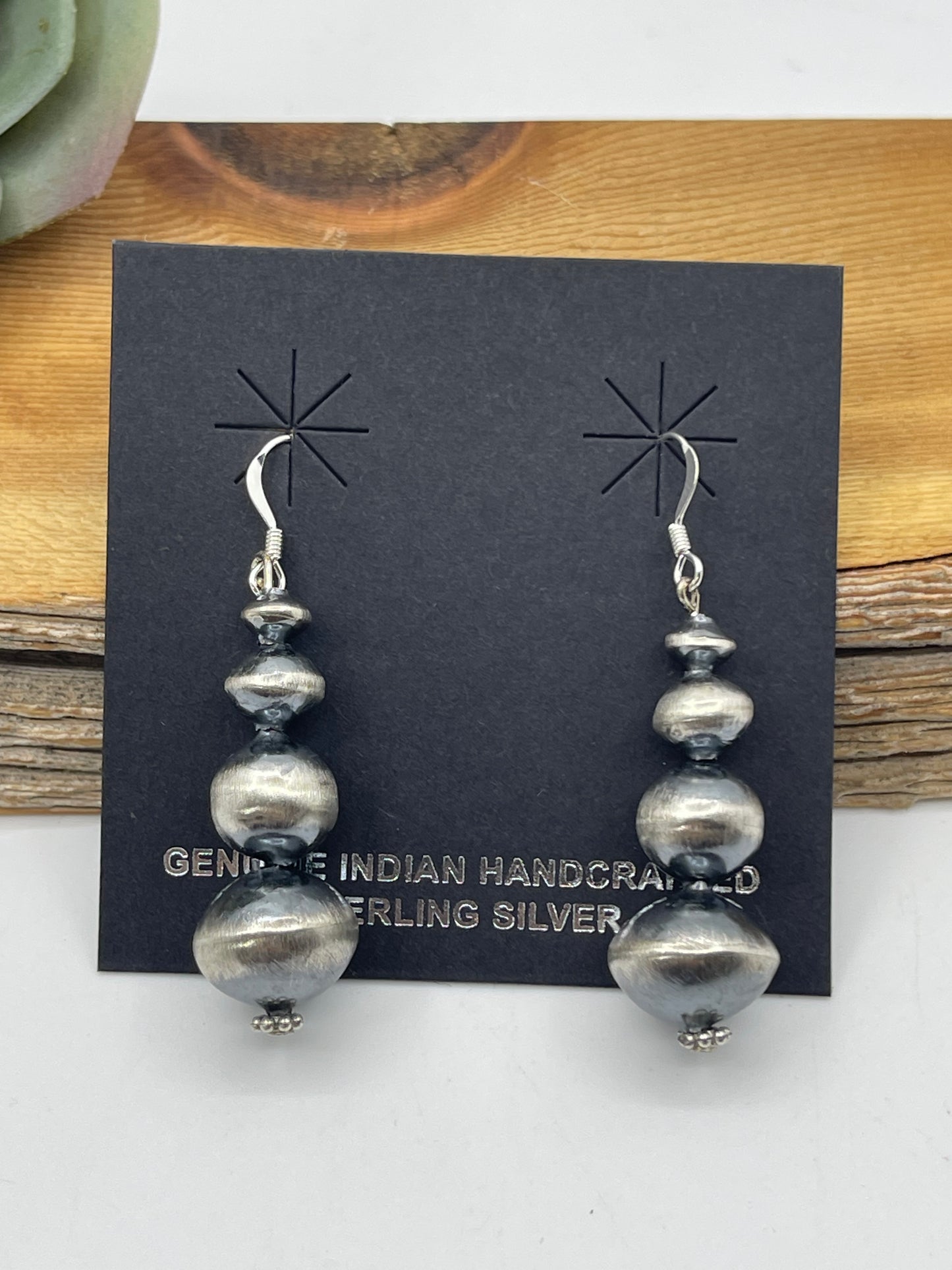6mm-13mm Handmade Navajo Pearl Dangle Earrings by Treva Jim, Navajo