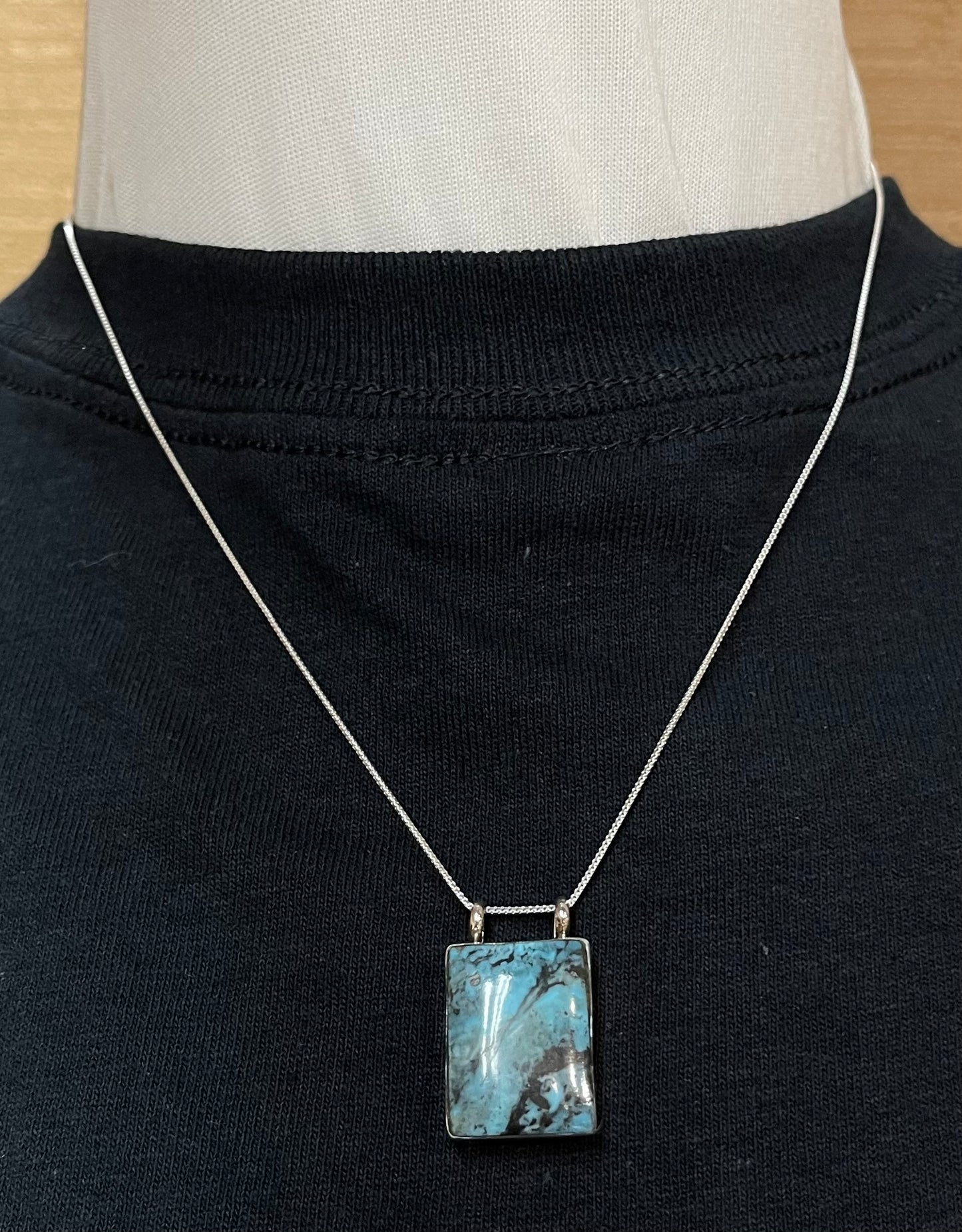 18" Kingman Turquoise Rectangle Necklace by Gilbert Smith, Navajo