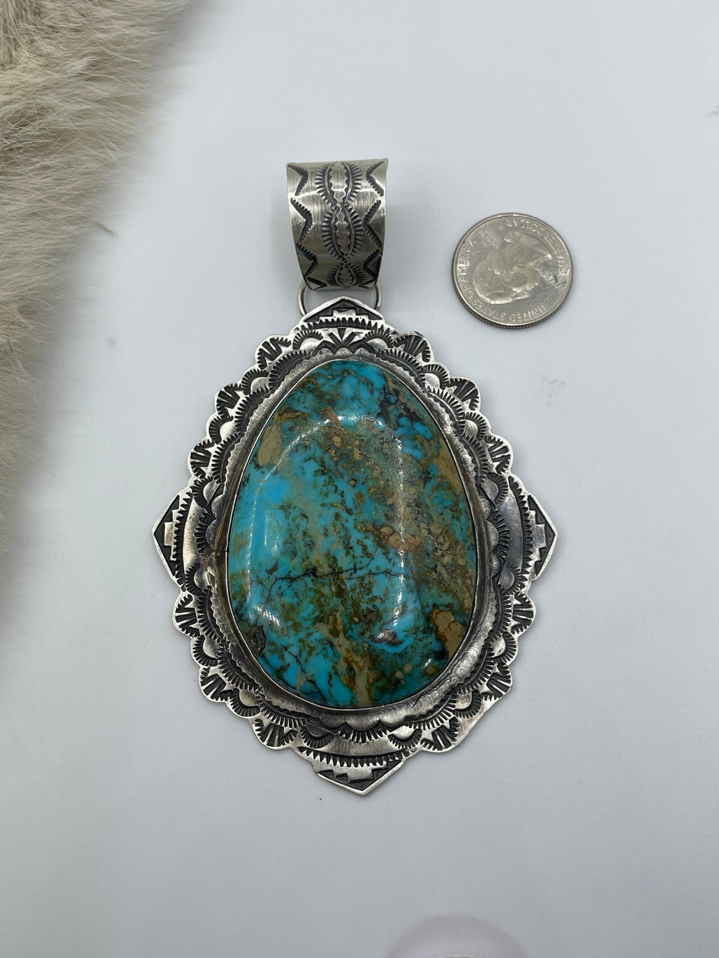 18mm Bale Kingman Turquoise Pendant by Rick Enriquez, Navajo