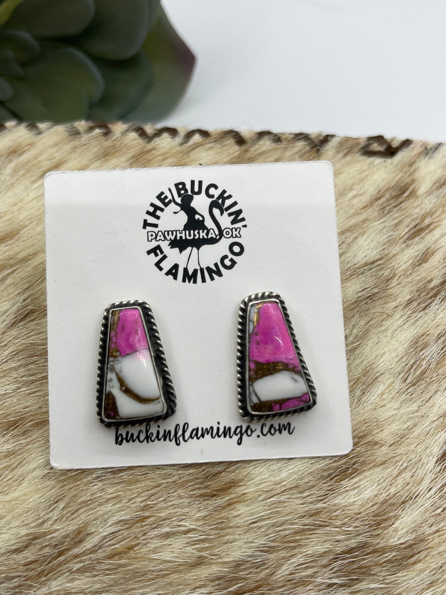 Cotton Candy Post Earrings by Eugene Belone, Navajo