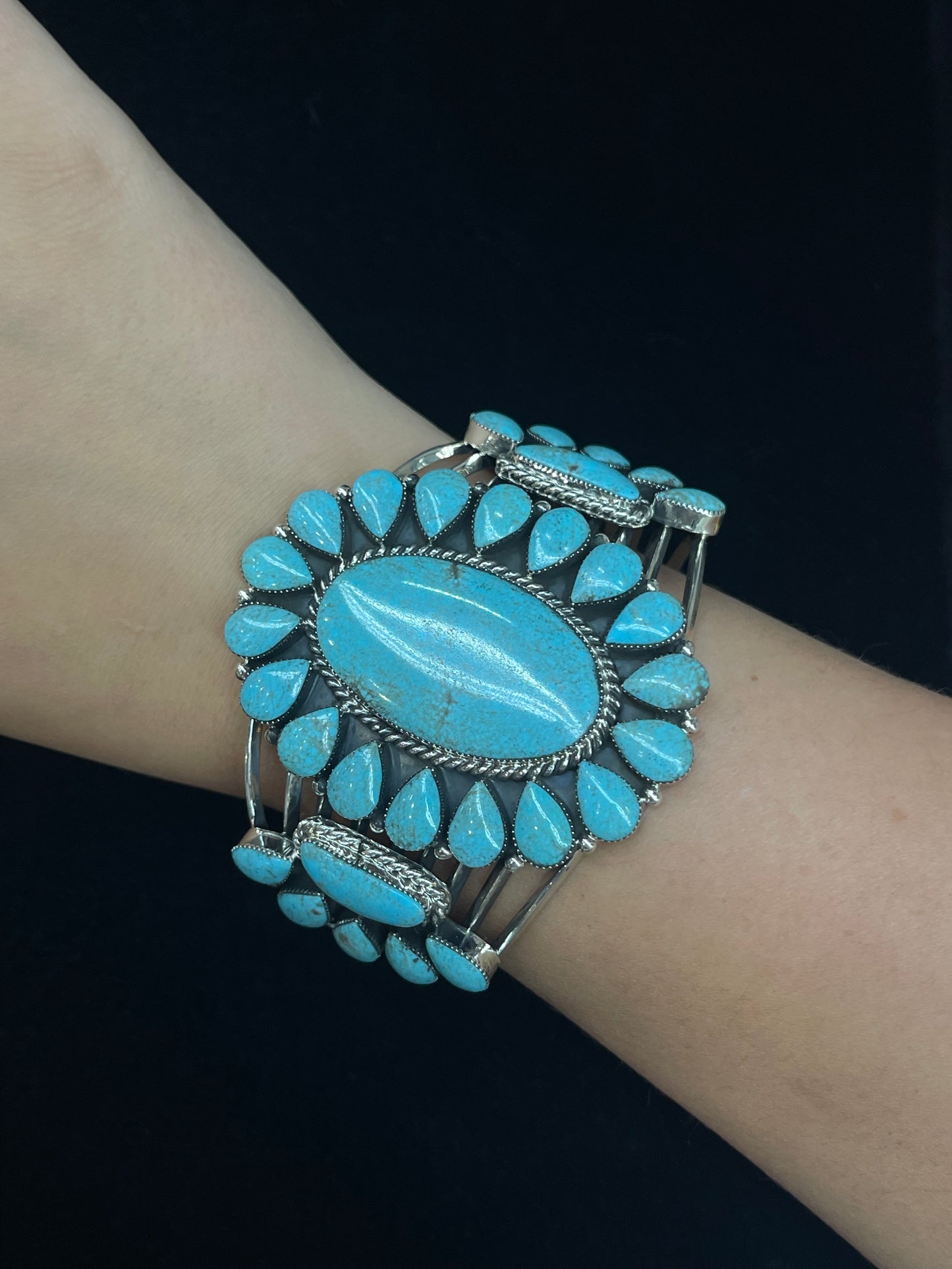 7" Big Turquoise Cluster Cuff by Eunice Wilson, Navajo