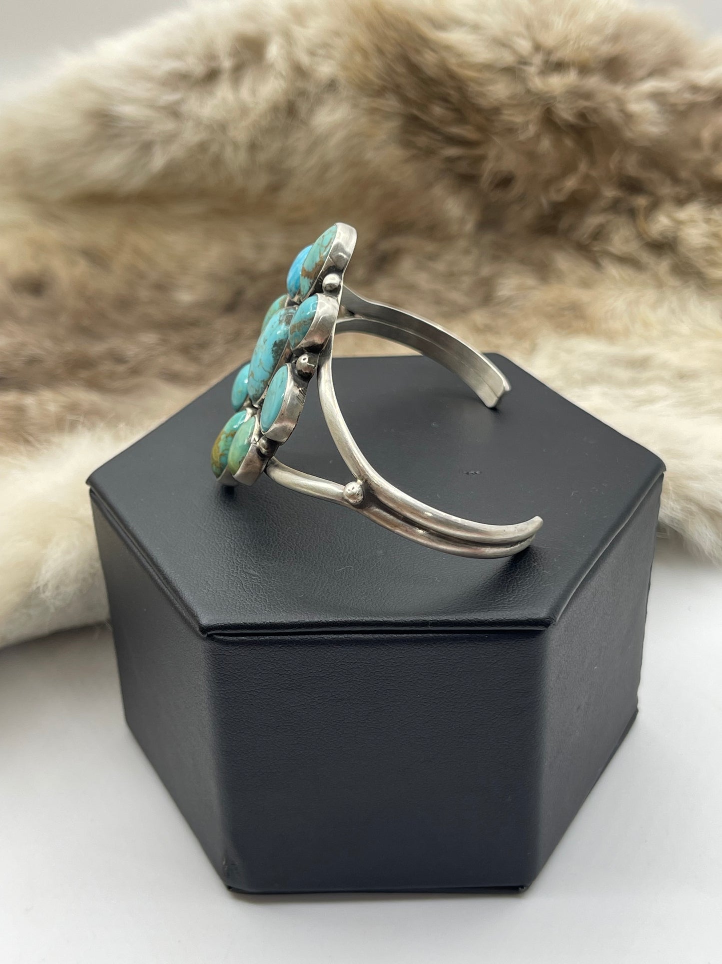 5.5"-7" Kingman Turquoise Cluster Cuff by Geraldine James, Navajo