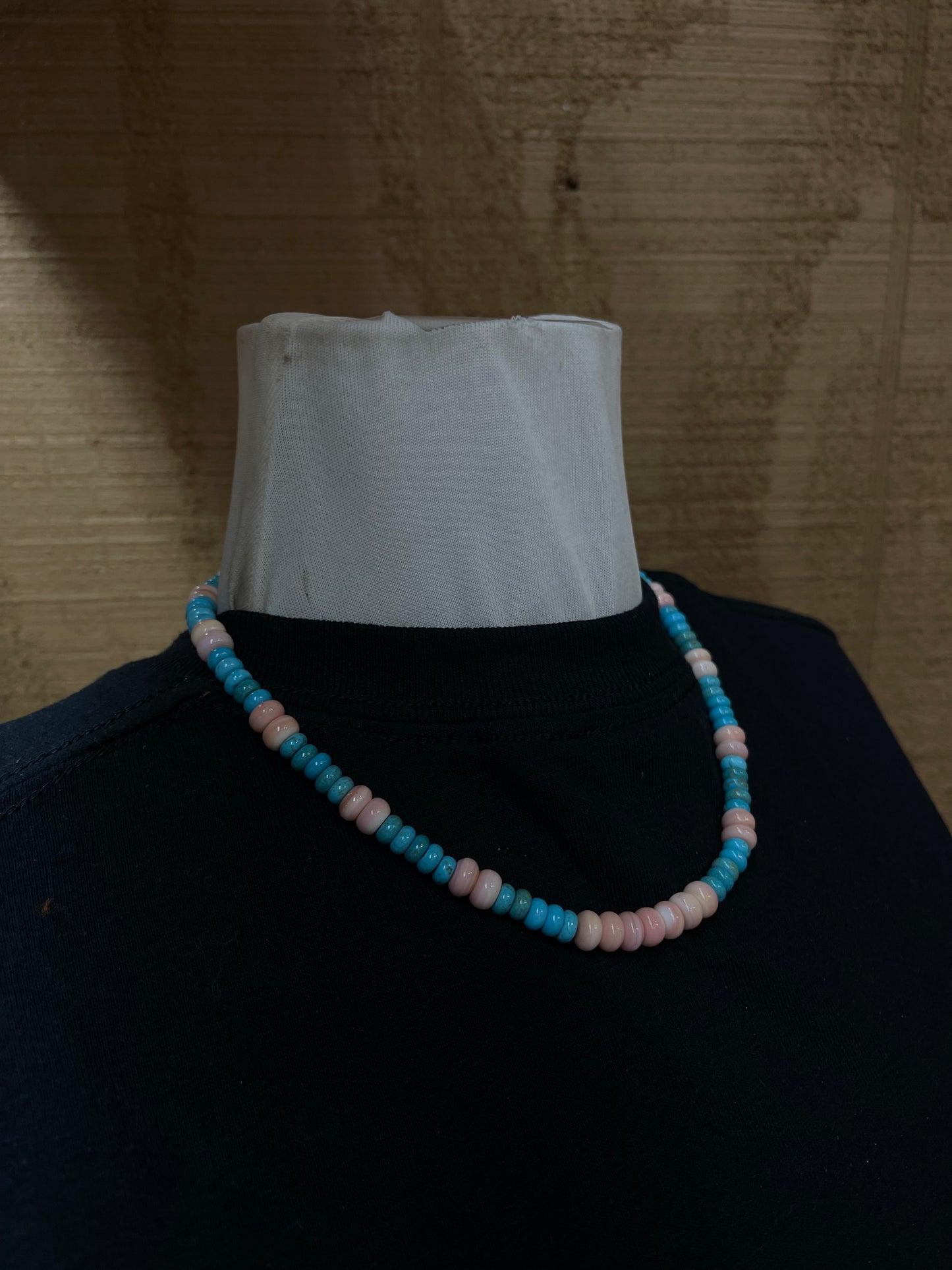 18" Pink Conch Shell and Turquoise Necklace