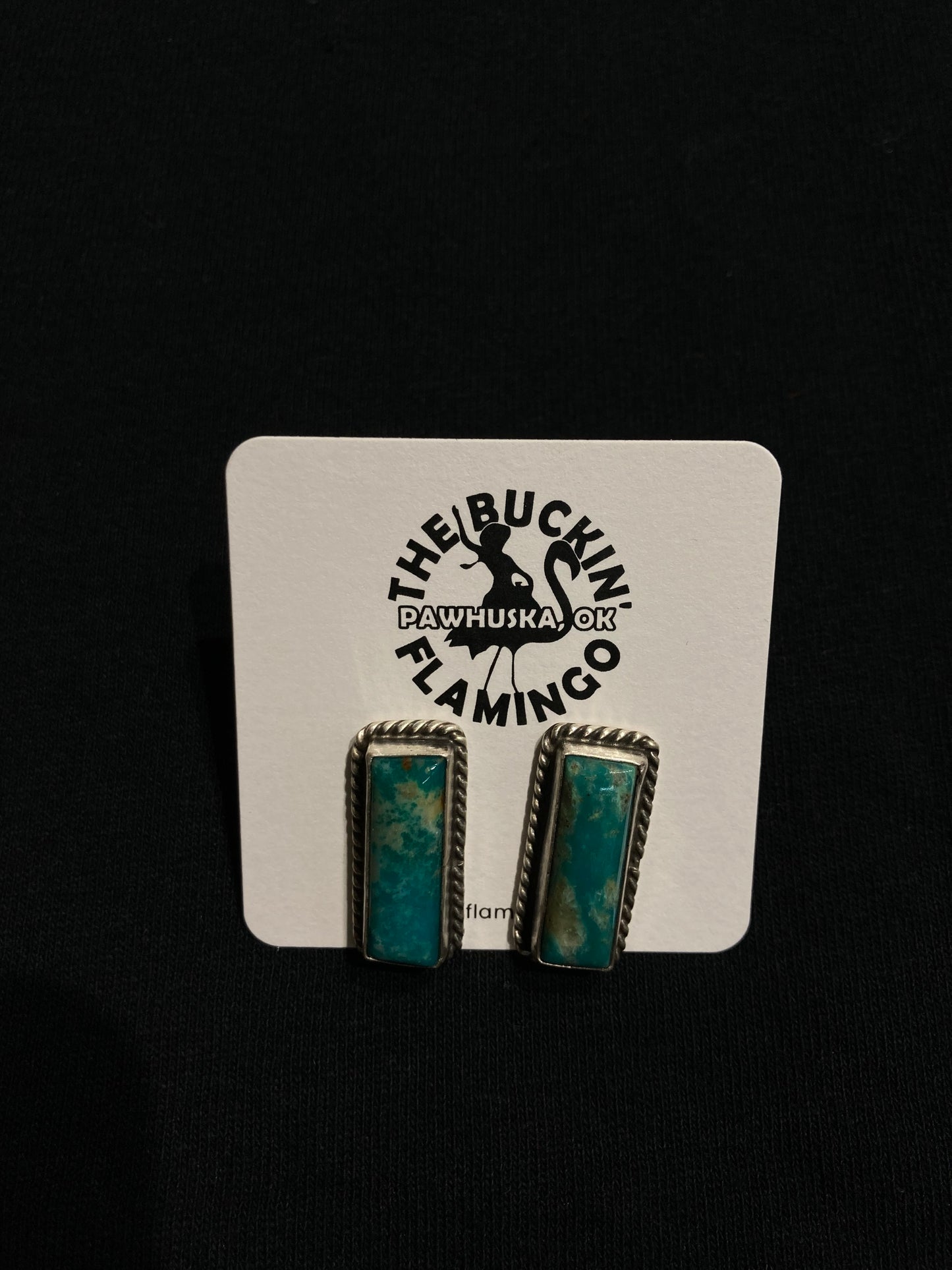 Kingman Turquoise Bar Post earrings by Judith Dixon, Navajo