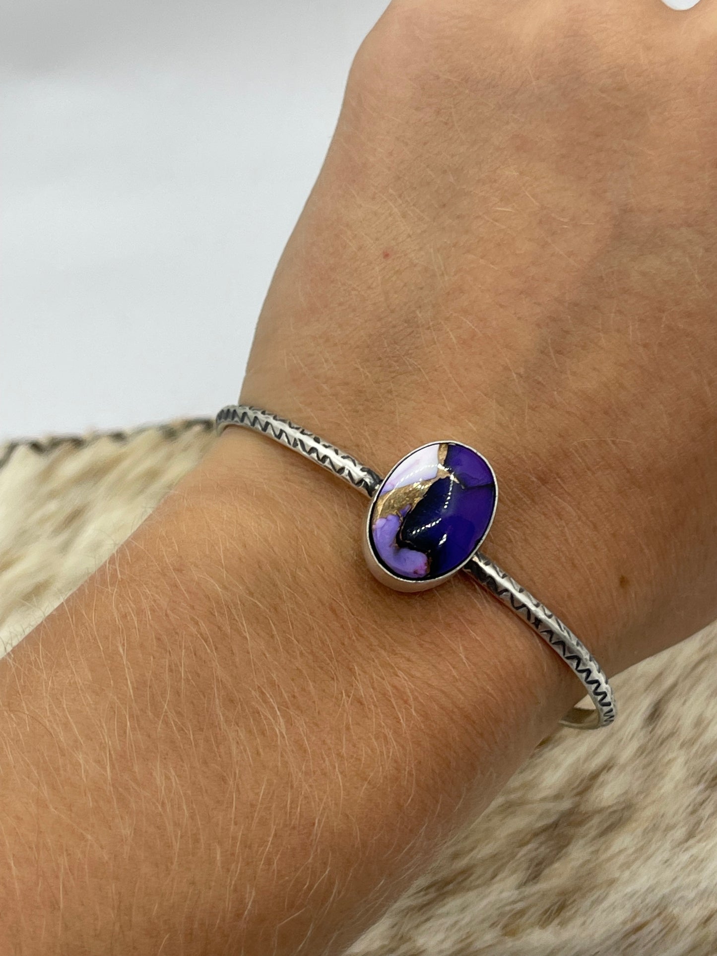 5.5” - 7" Lavender Dahlia Oval Cuff by Donovan Skeets, Navajo
