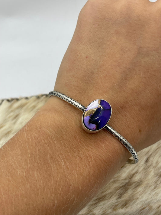 5.5” - 7" Lavender Dahlia Oval Cuff by Donovan Skeets, Navajo