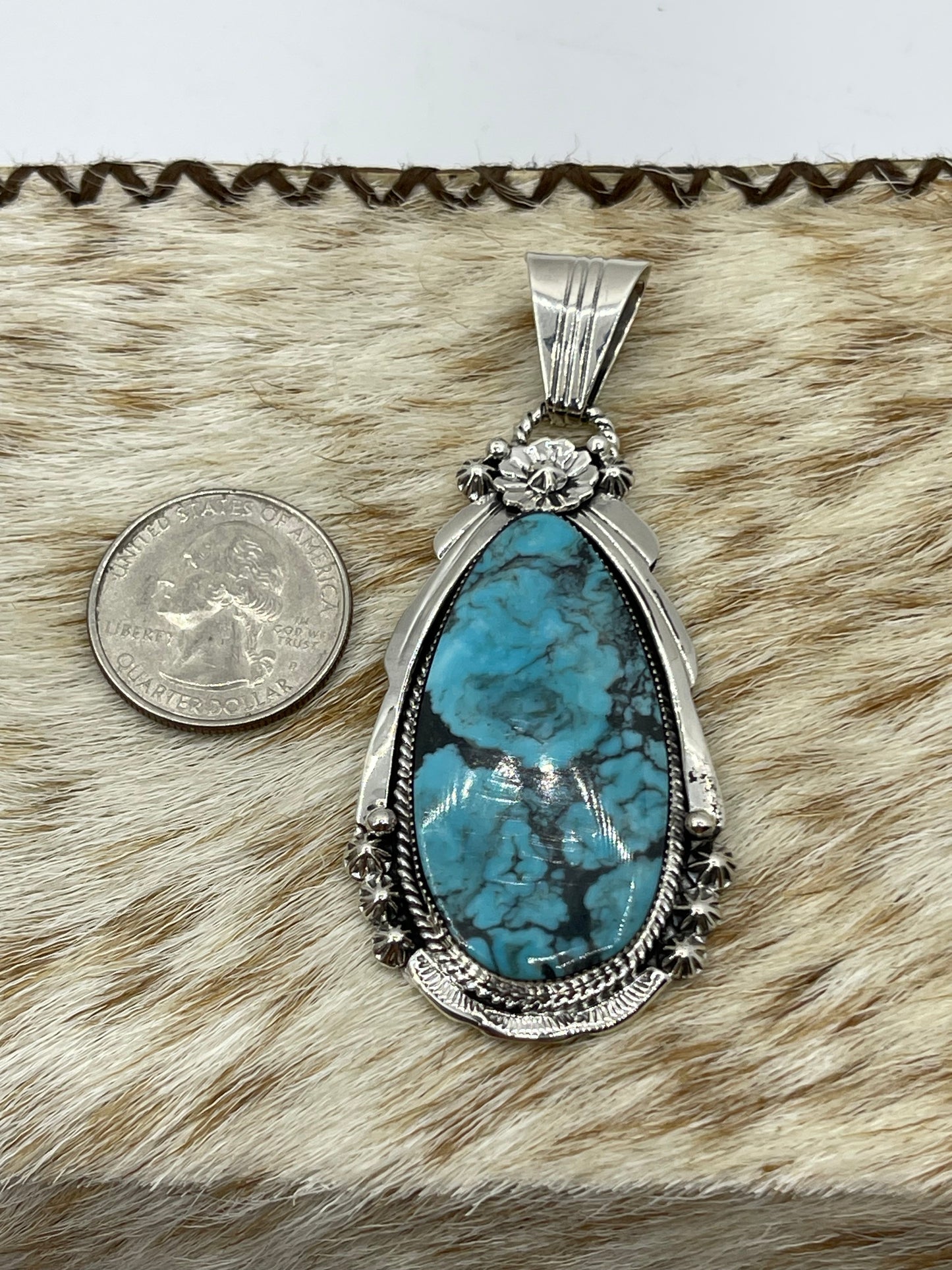 Kingman Turquoise Teardrop Pendant with a 4.8mm Bale by Rose Lee, Navajo