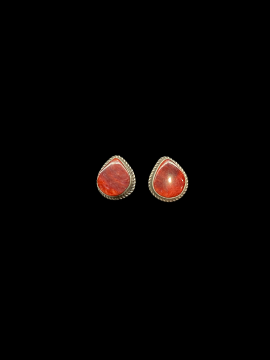 Red Spiny Oyster Post Earrings by Judith Dixon, Navajo