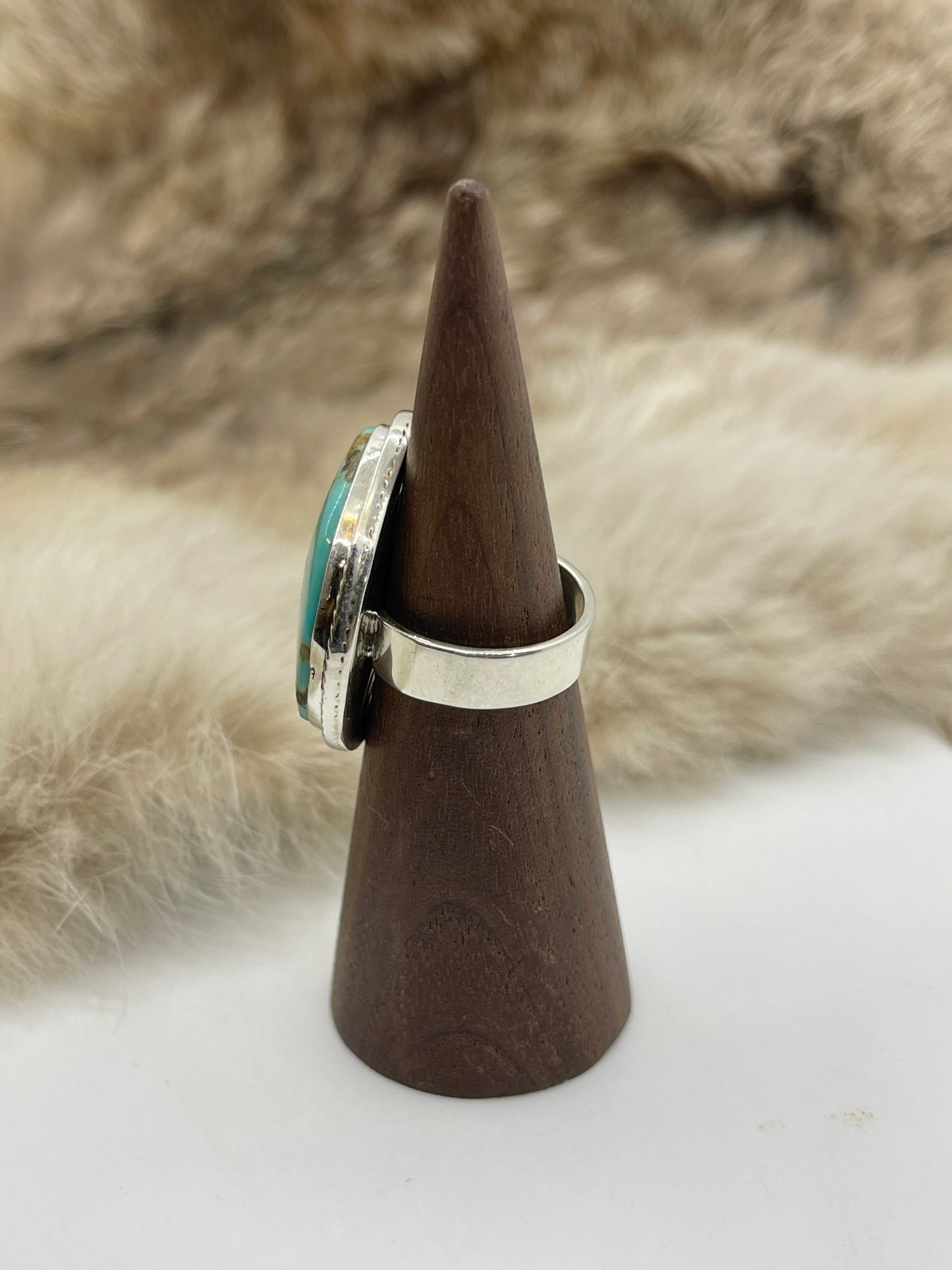 8.0 Kingman Turquoise Ring by Marie Jackson, Navajo