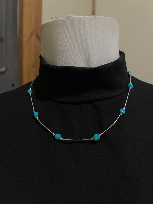 18" Turquoise Nugget and Liquid Silver Necklace