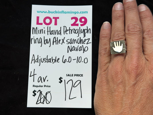 LOT 29 8/9 Mini Hand Petroglyph Ring by Alex Sanchez, Navajo