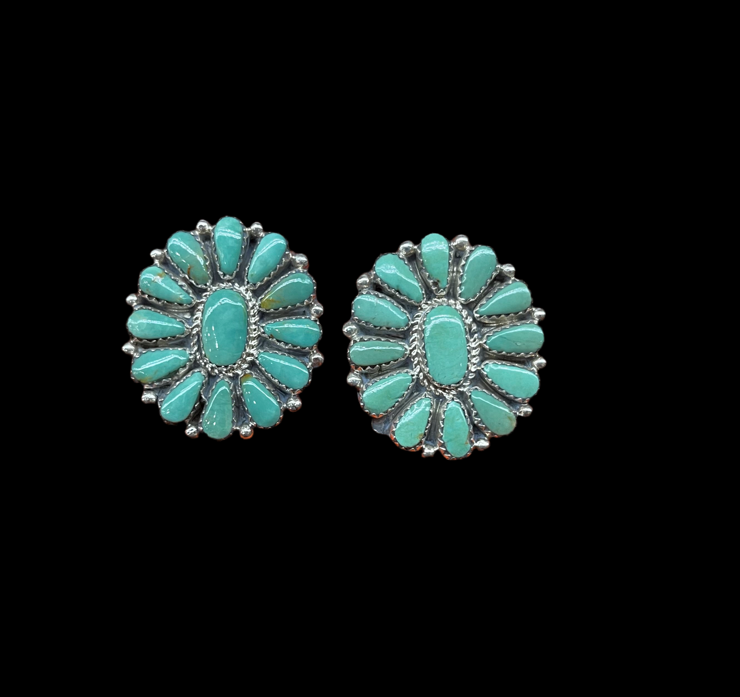 Kingman Turquoise Cluster Earrings by Alicia Wilson, Navajo