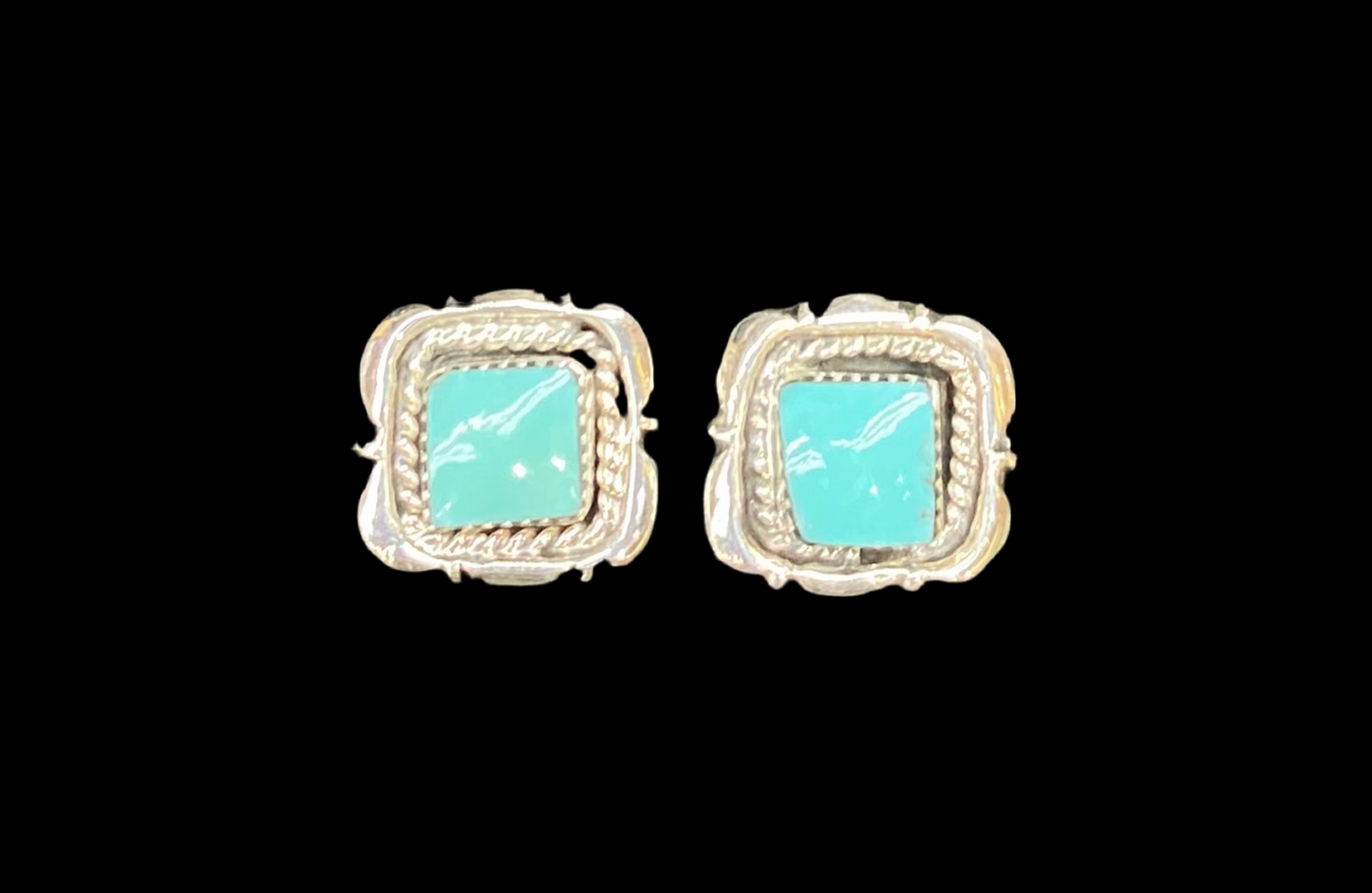 Turquoise Square Post Earrings by Anderson Benally, Navajo