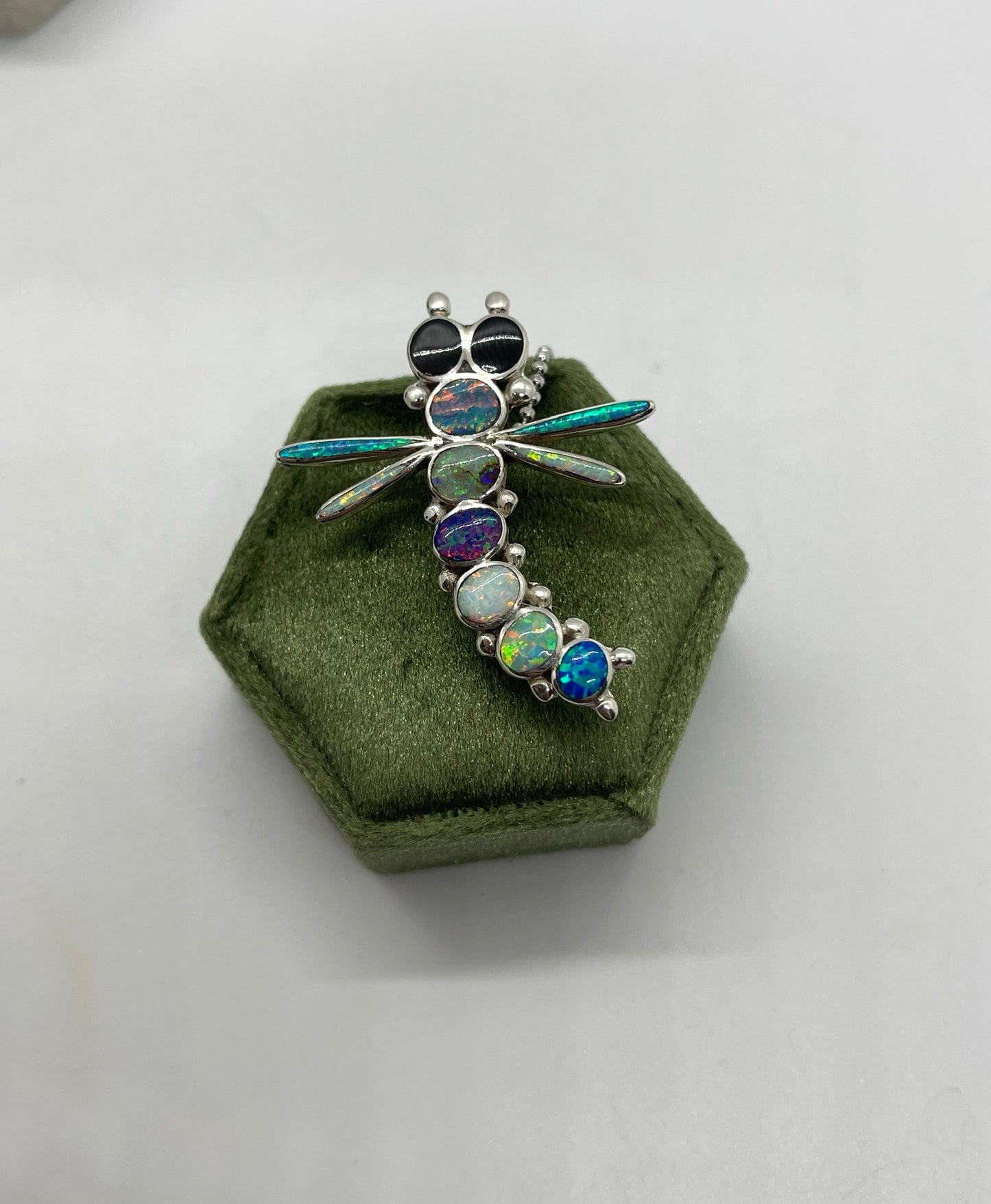 18" Multi Color Opal Dragonfly Necklace by Jancie Edaakie, Navajo