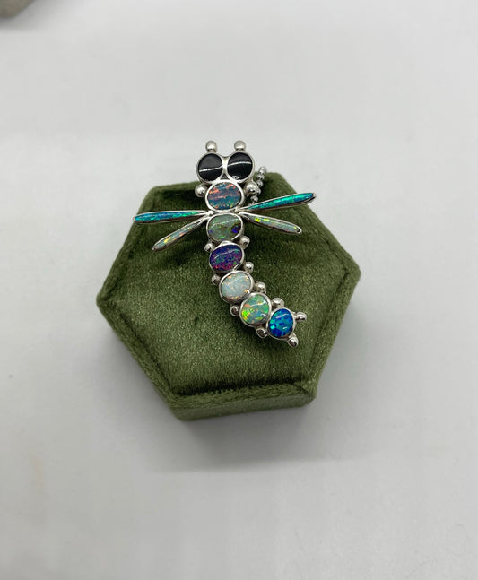 18" Multi Color Opal Dragonfly Necklace by Jancie Edaakie, Navajo