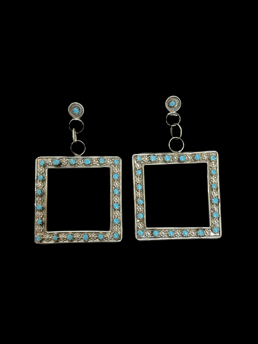 Snake Eye Picture Frame Earrings by Marion Quam, Zuni