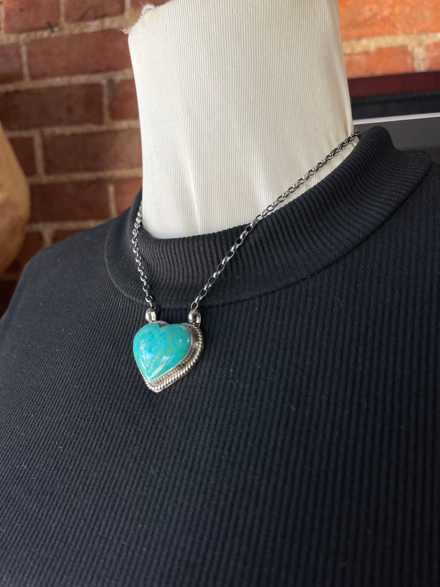 16" Kingman Turquoise Heart Necklace by Donovan Skeet, Navajo