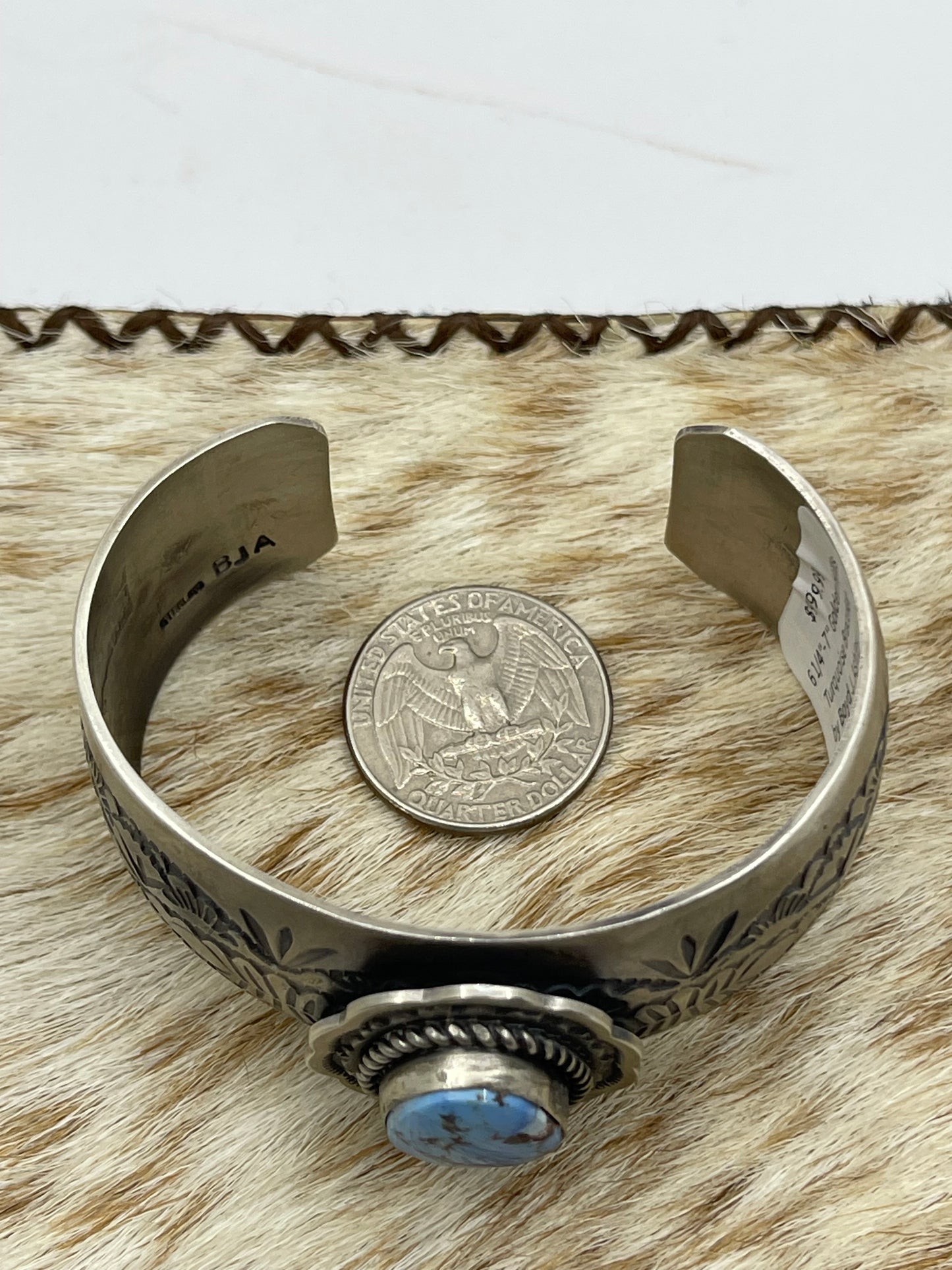 6 1/4"-7" Golden Hills Turquoise Bracelet by Boyd J. Ashley, Navajo