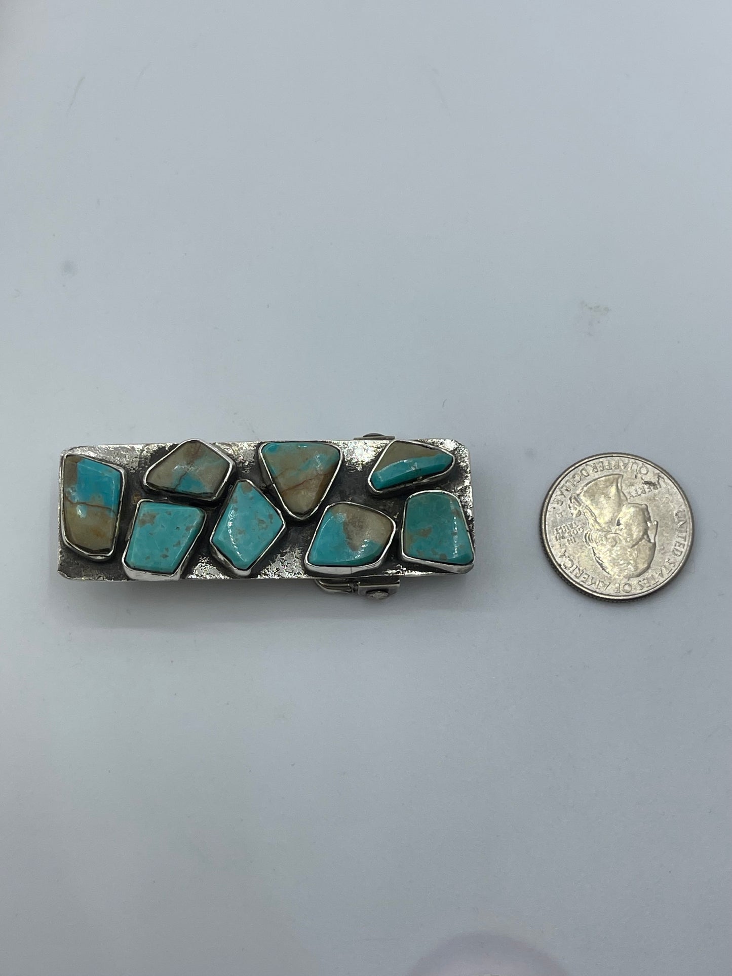 2.5”x1” 8 Stone Kingman Turquoise Belt Buckle by Jude Candelaria, Zuni