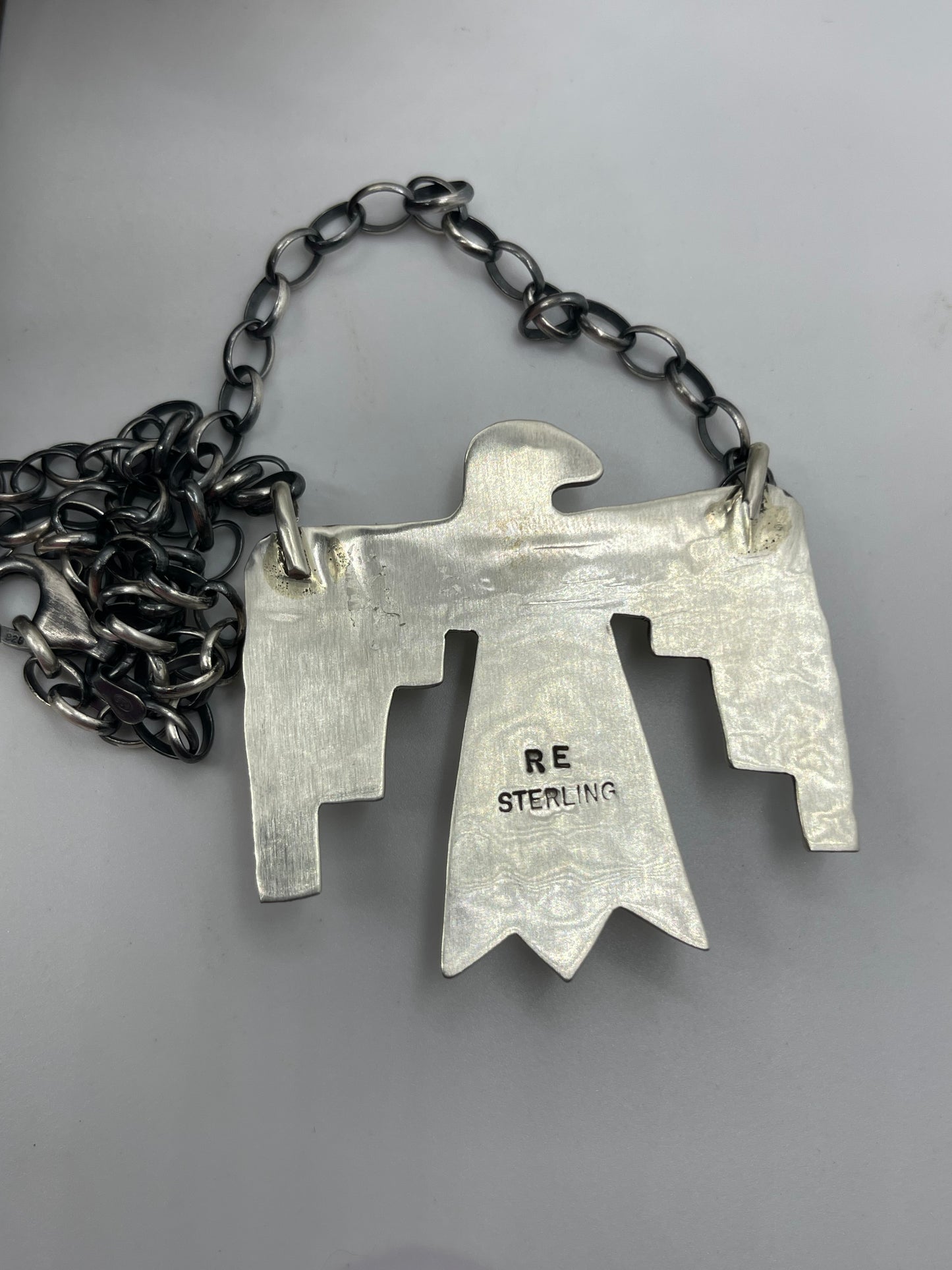 19" White Buffalo Thunderbird Necklace by Rick Enriquez, Navajo