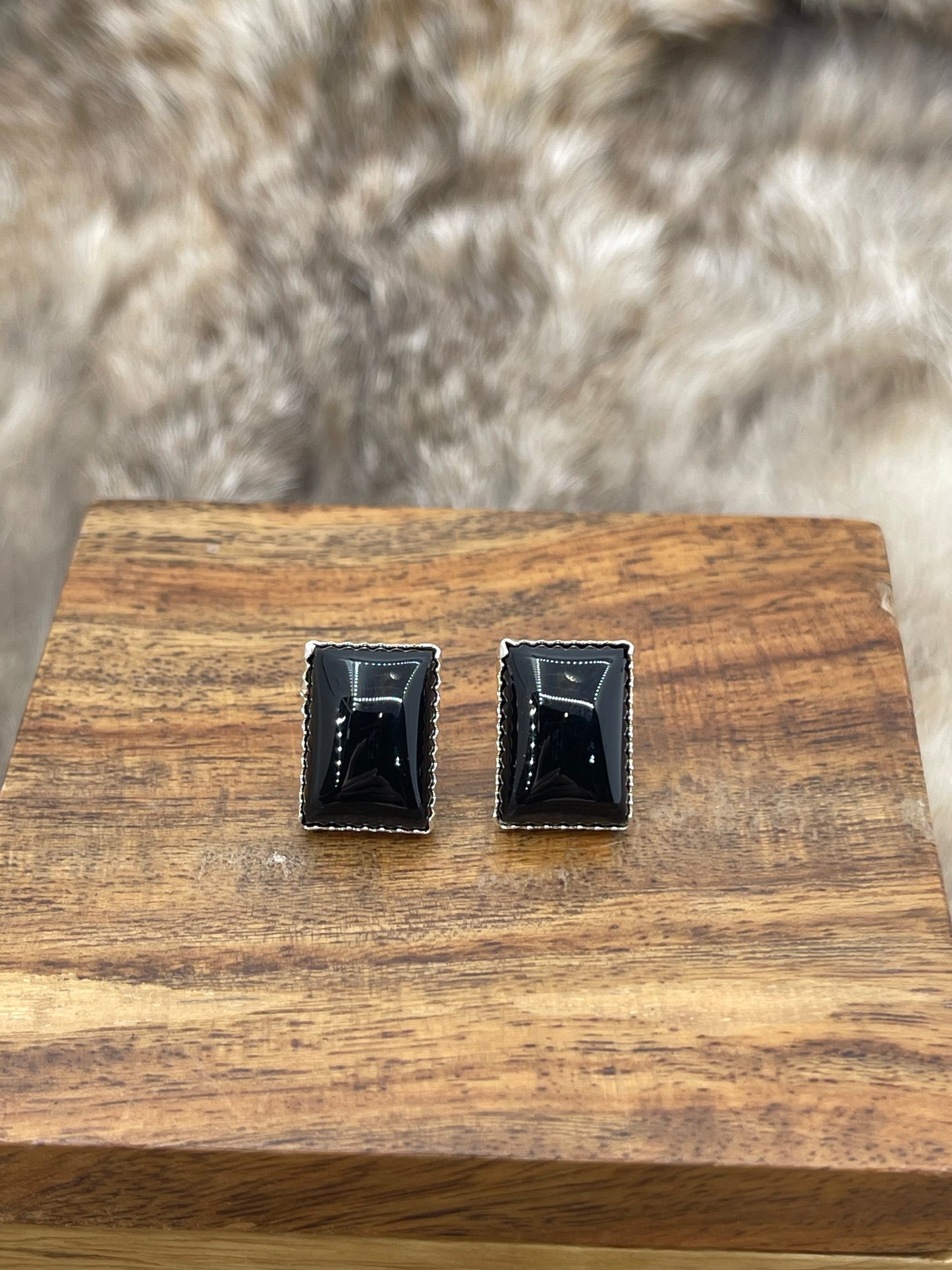 Rectangle Black Onyx Post Earrings