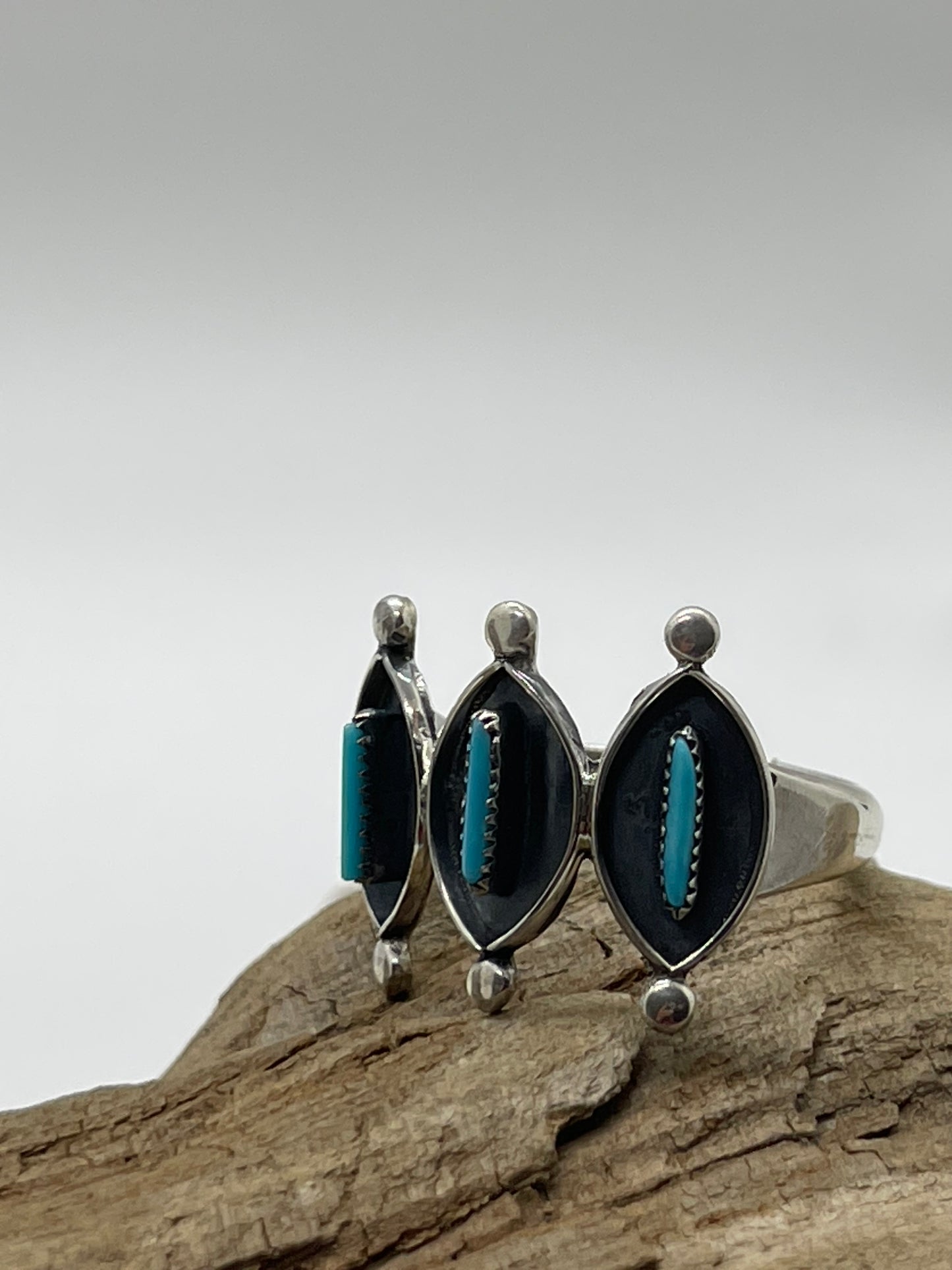 5.0 3 Stone Needlepoint Turquoise Ring by Fernando Othole, Zuni