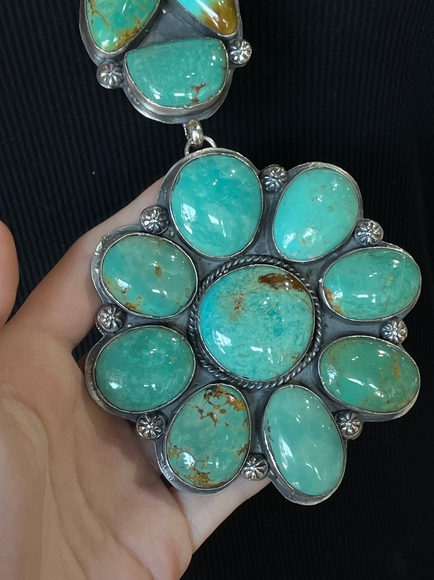 25" Emerald Valley Turquoise Cluster Lariat Necklace by Boyd Ashley, Navajo