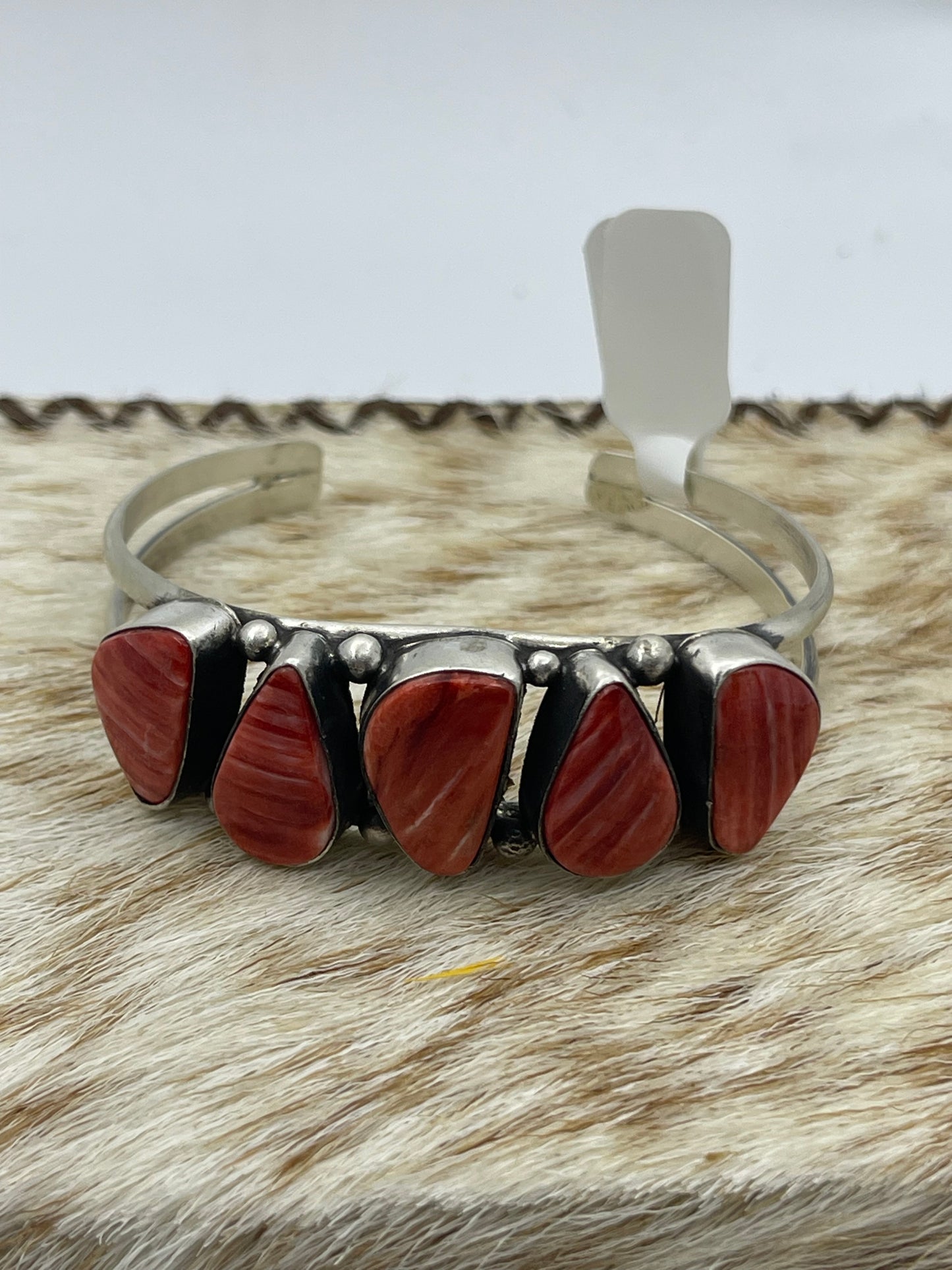 5 Stone Red Coral Cuff by Augustine Largo, Navajo