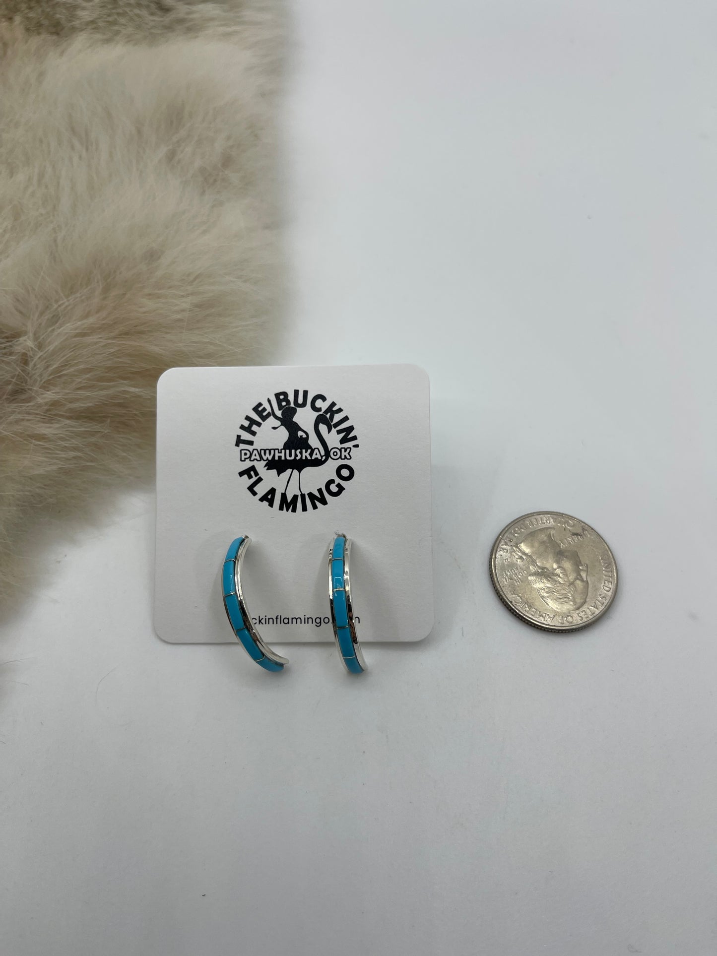Turquoise Inlay Half Hoops by Nathaniel & Cynthia Johnson, Navajo