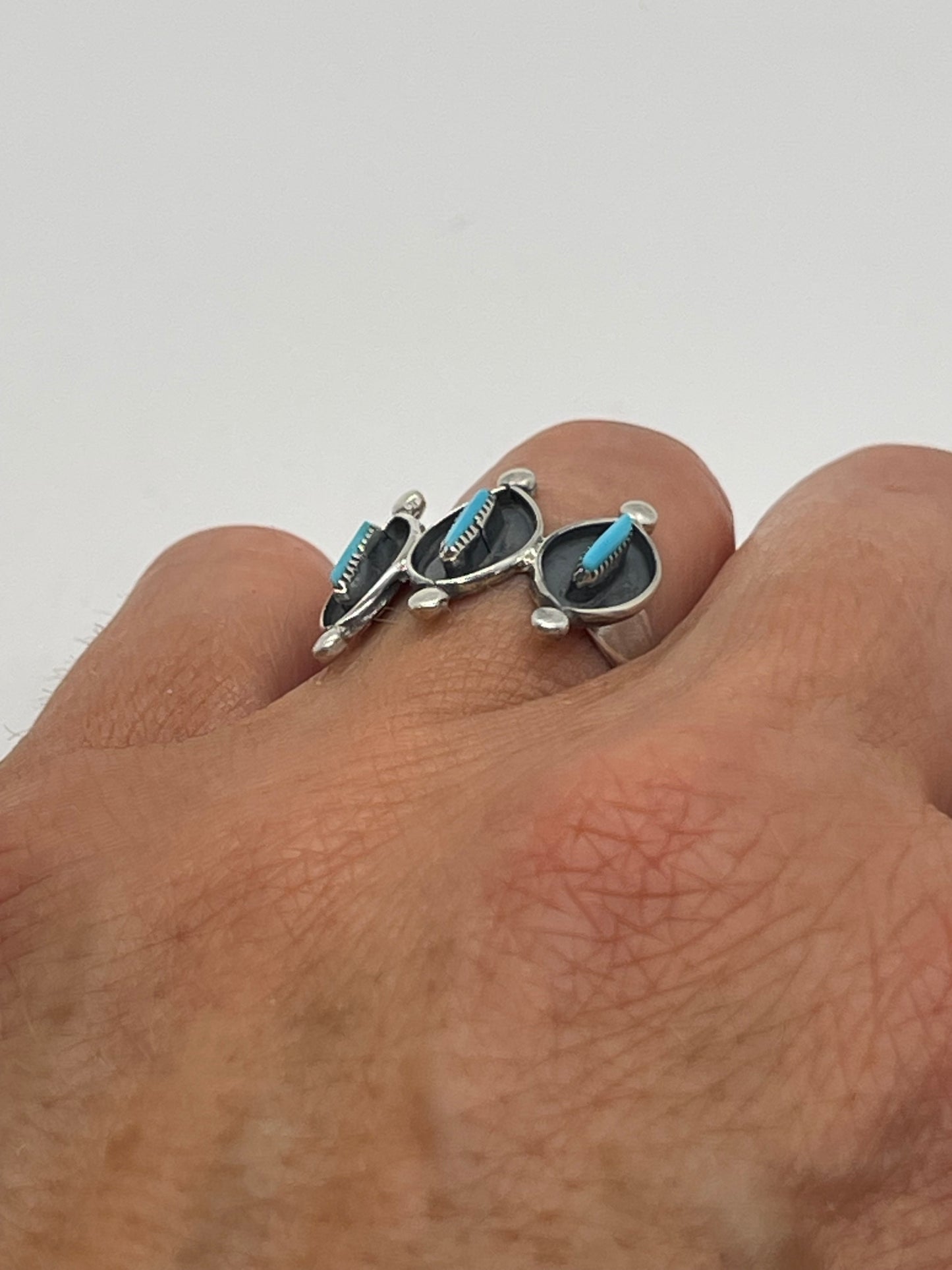 5.0 3 Stone Needlepoint Turquoise Ring by Fernando Othole, Zuni