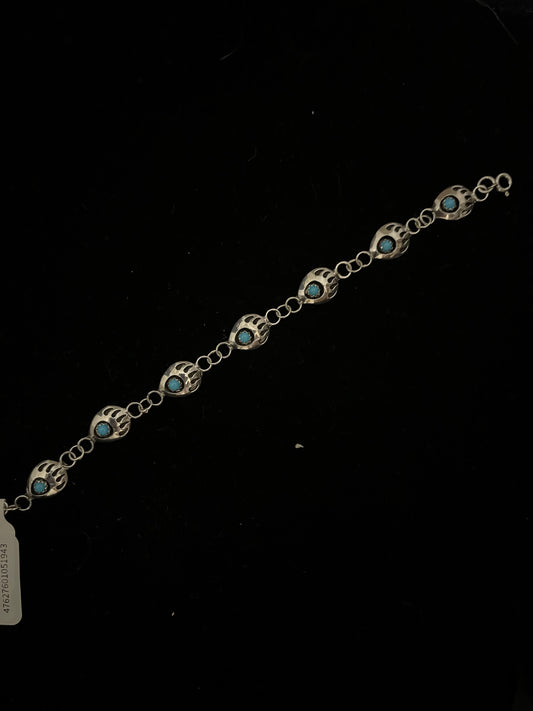 Adjustable 7 1/4" Linked Shadowbox Turquoise Bear Claw Bracelet by Leroy Parker, Navajo