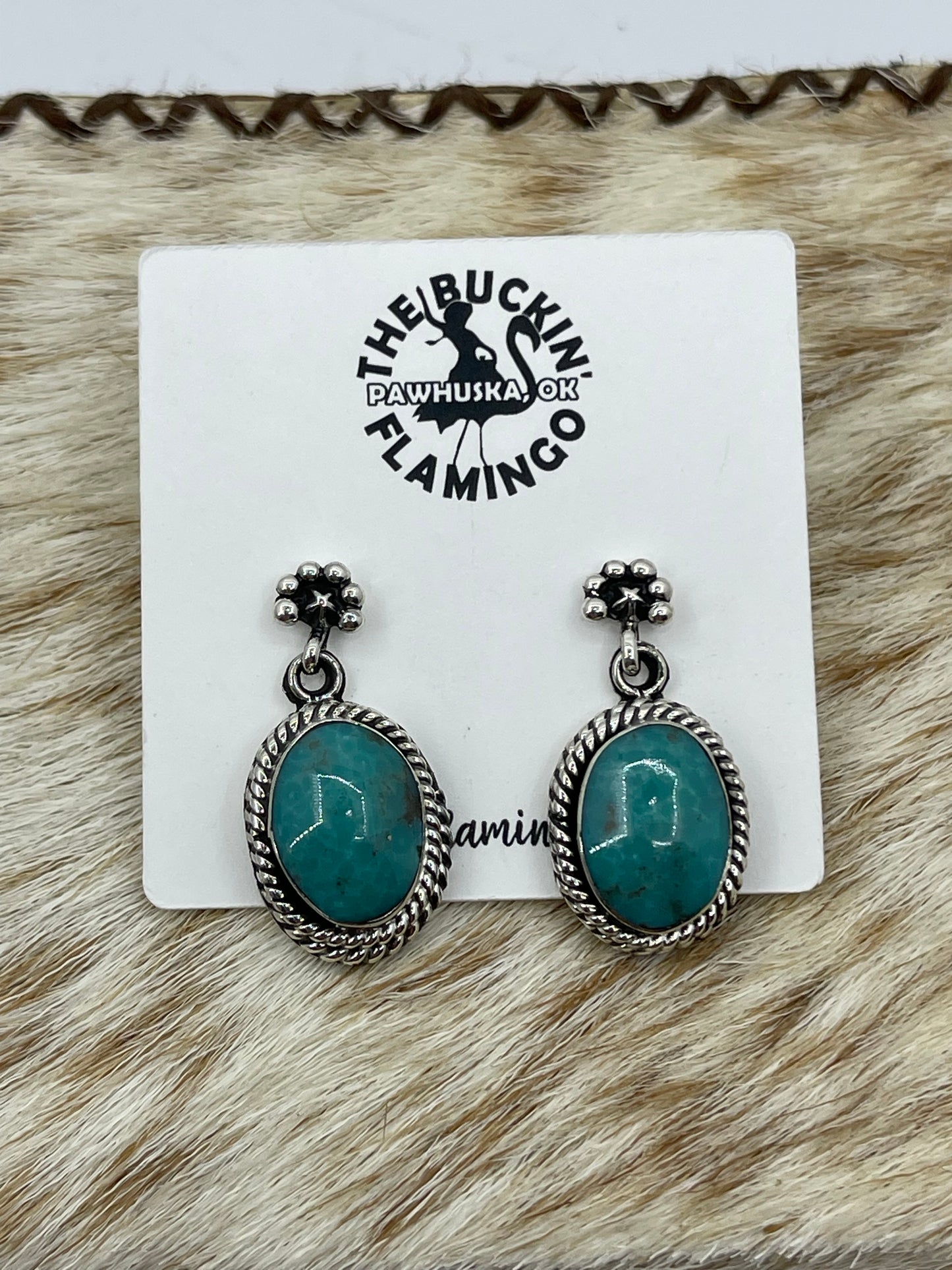 Turquoise Oval Post Dangle Earrings by Sheena Jack, Navajo