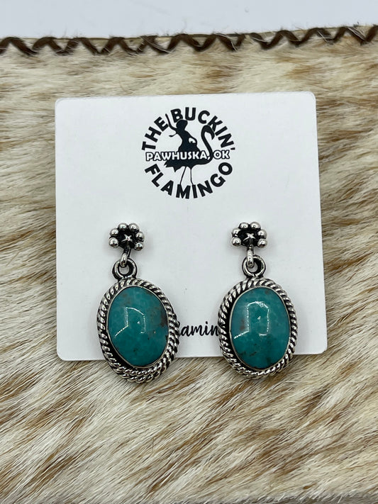 Turquoise Oval Post Dangle Earrings by Sheena Jack, Navajo