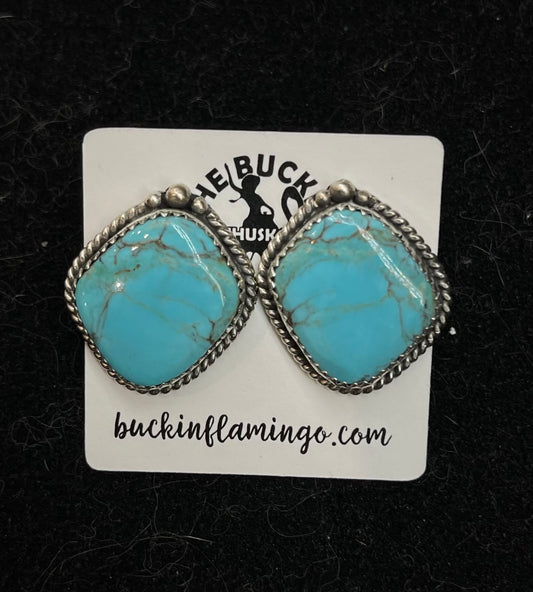 Kingman Turquoise Post Earring by Virginia Becent, Navajo