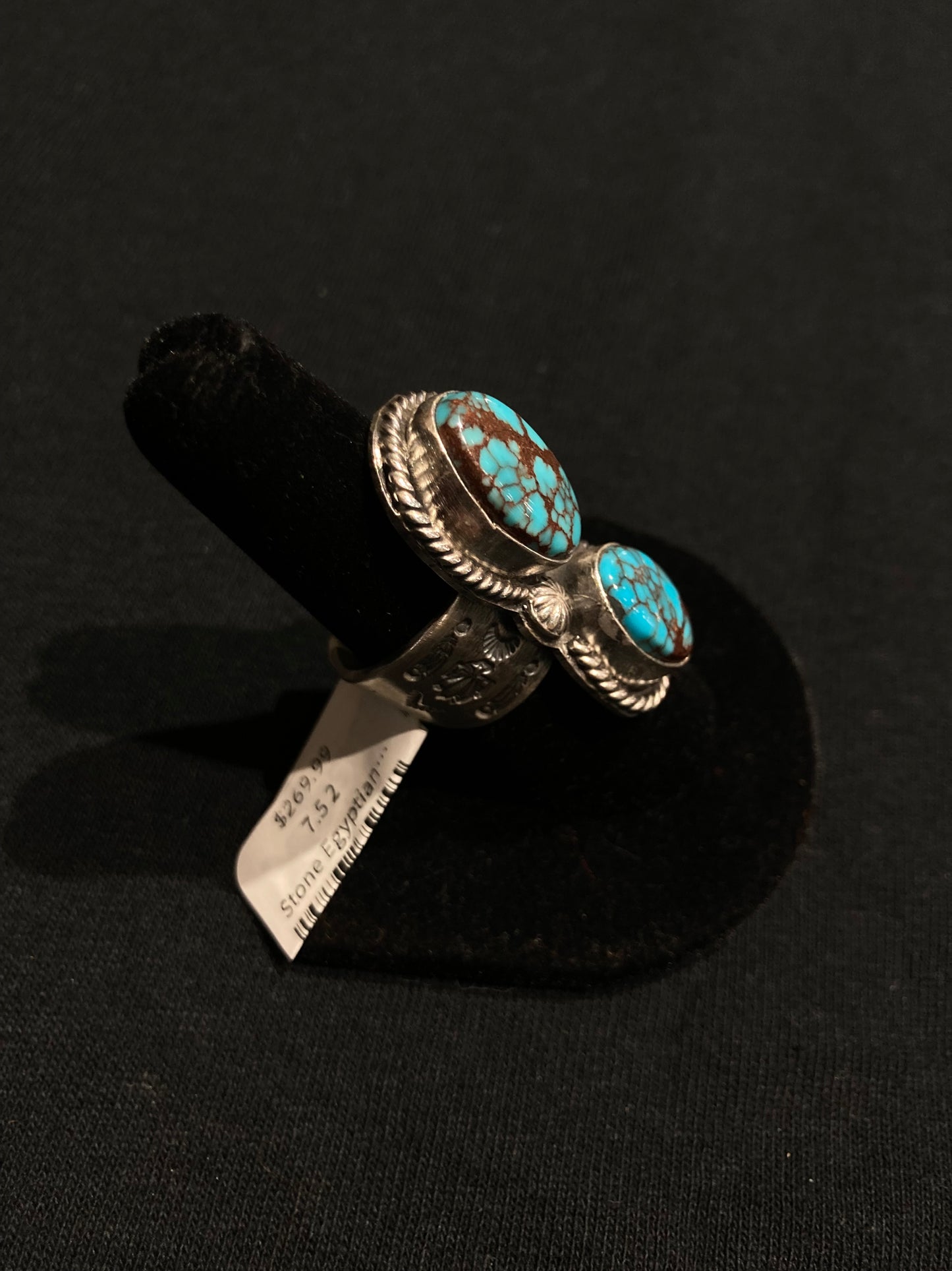 8.0 2 Stone Egyptian Turquoise Ring by Boyd Ashley, Navajo