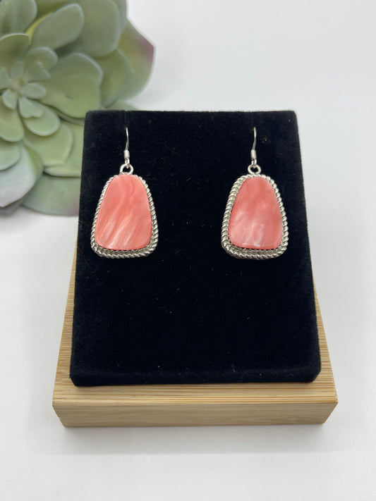 Pink Conch Shell Dangle Earrings by Gabi Jim, Navajo